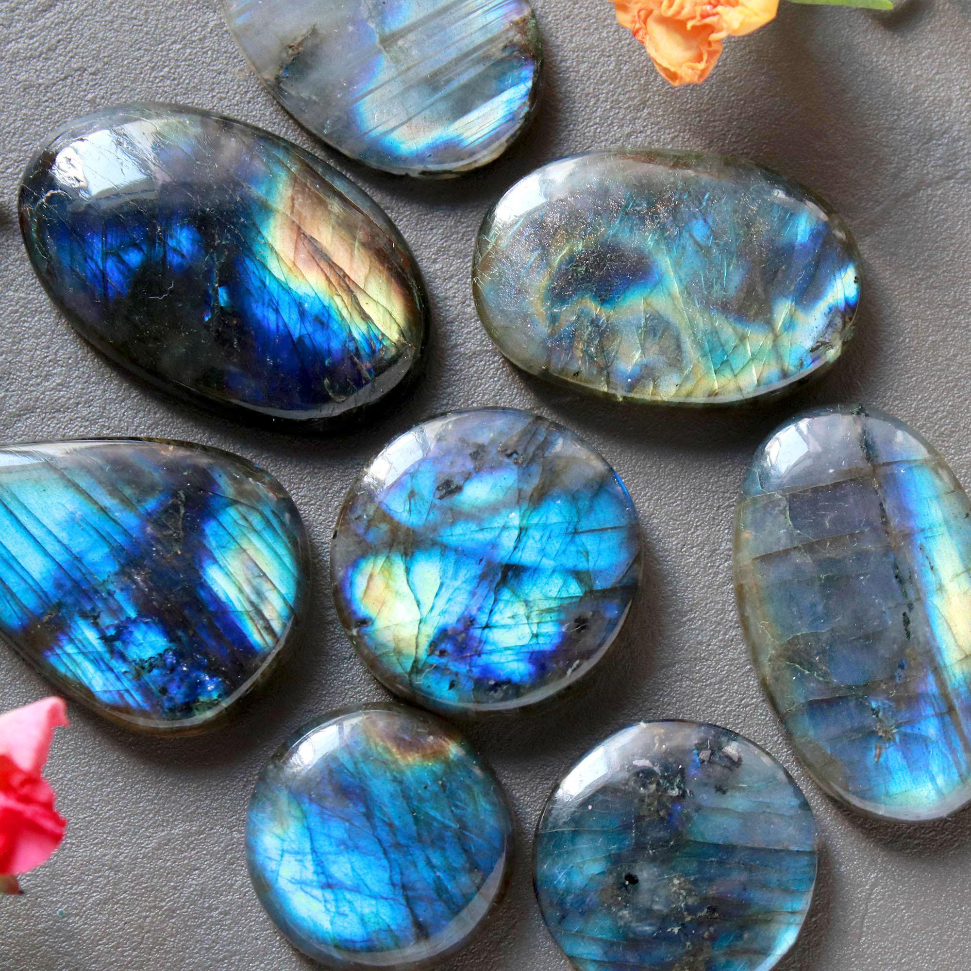 8Pcs 258Ct Natural Labradorite Cabochon Loose Handmade Jewelry Making Wholesale Gemstone Lot 33x20 19x19mm 16599