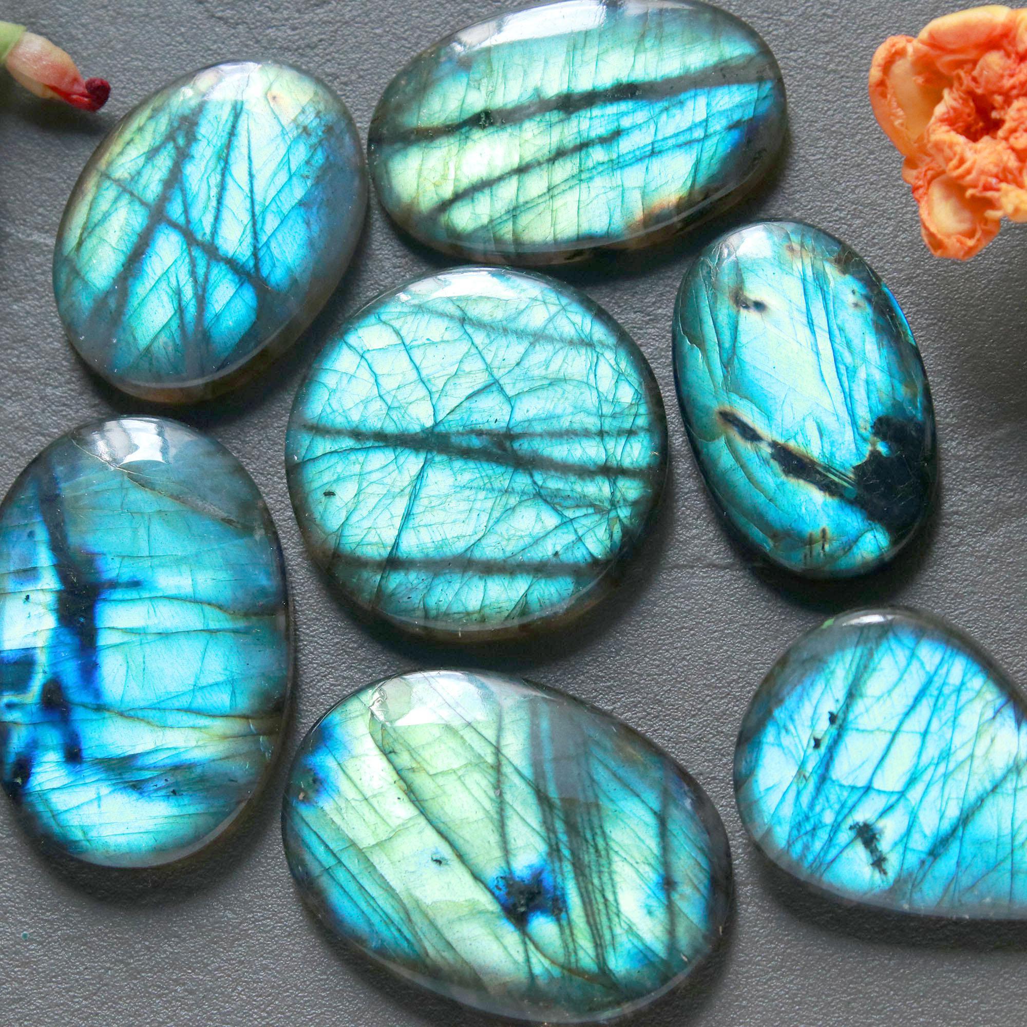 7Pcs 192Ct Natural Labradorite Cabochon Loose Handmade Jewelry Making Wholesale Gemstone Lot 30x20 25x25mm 16600