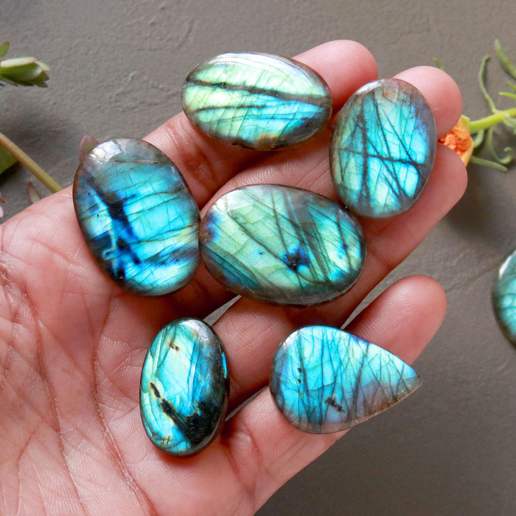 7Pcs 192Ct Natural Labradorite Cabochon Loose Handmade Jewelry Making Wholesale Gemstone Lot 30x20 25x25mm 16600