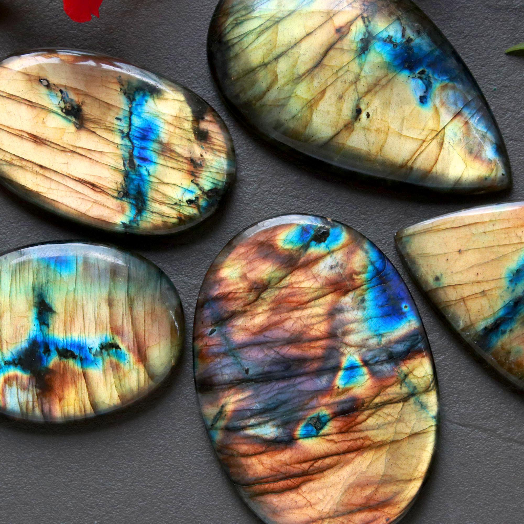 5Pcs 318Ct Natural Labradorite Cabochon Loose Handmade Jewelry Making Wholesale Gemstone Lot 48x31 35x25mm 16601