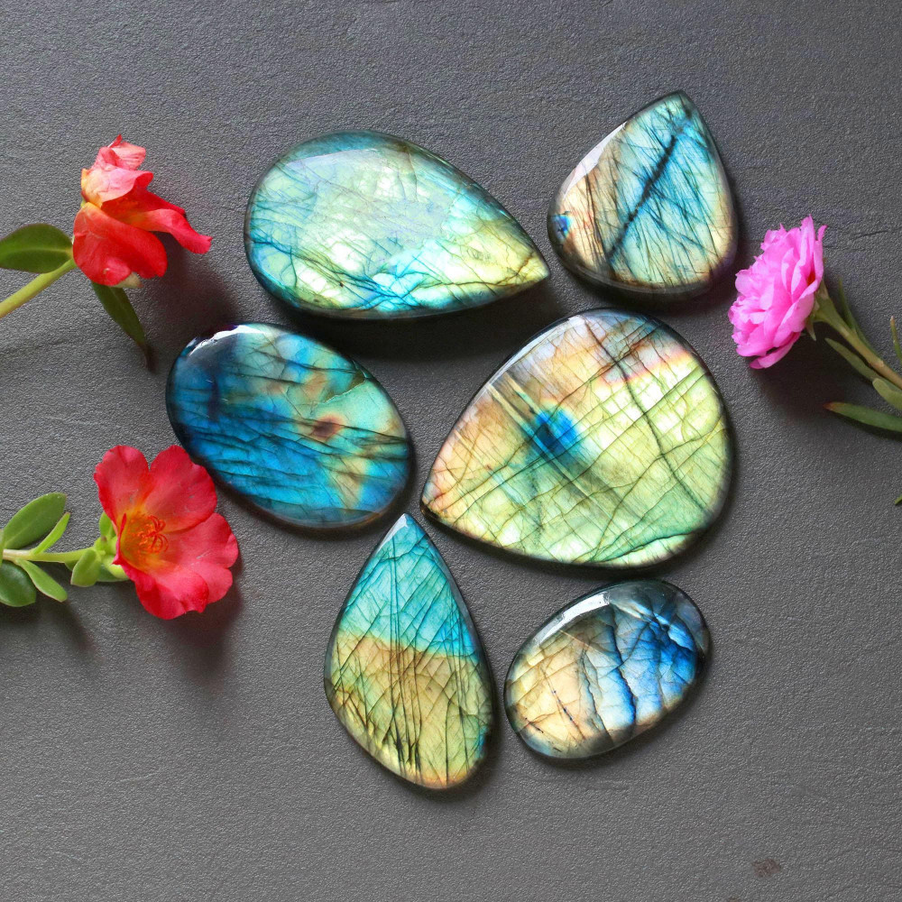 Image of 6Pcs 357Ct Natural Labradorite Cabochon Loose Handmade Jewelry Making Wholesale Gemstone Lot 50x40 33x21mm #16603