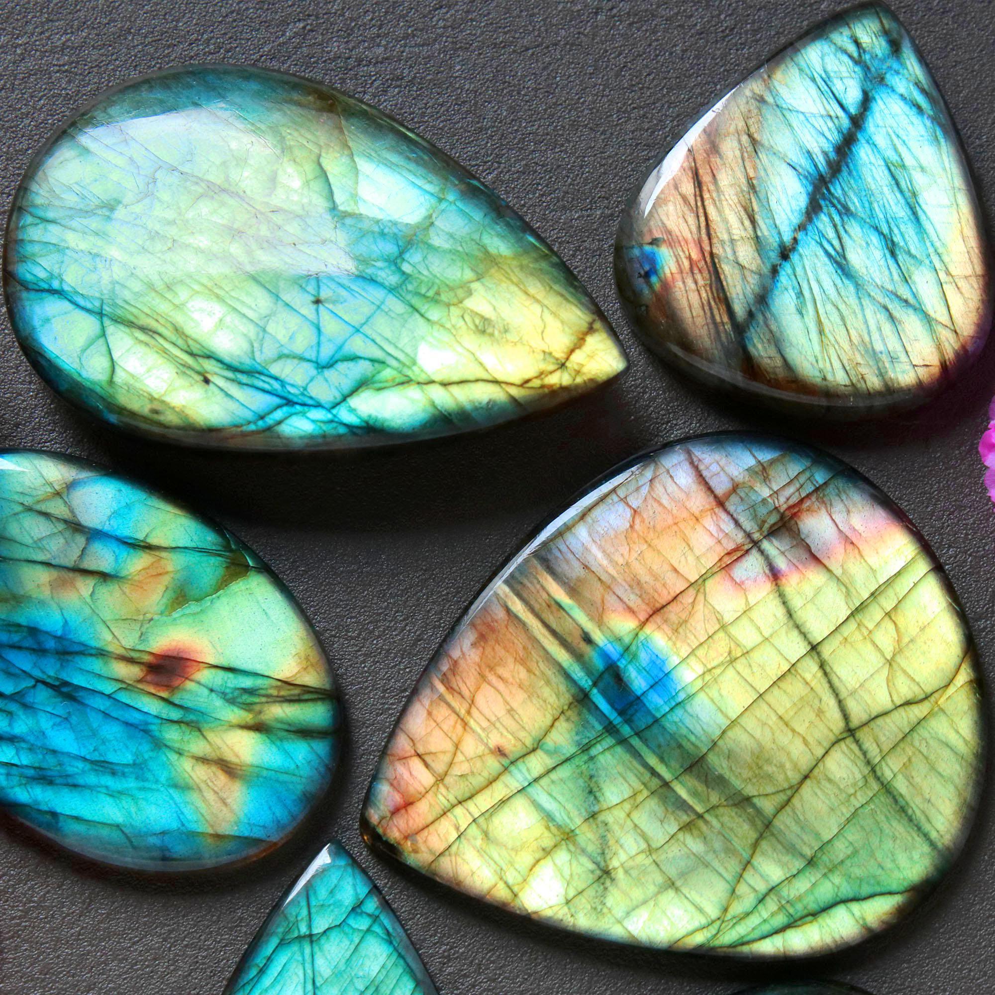 6Pcs 357Ct Natural Labradorite Cabochon Loose Handmade Jewelry Making Wholesale Gemstone Lot 50x40 33x21mm 16603