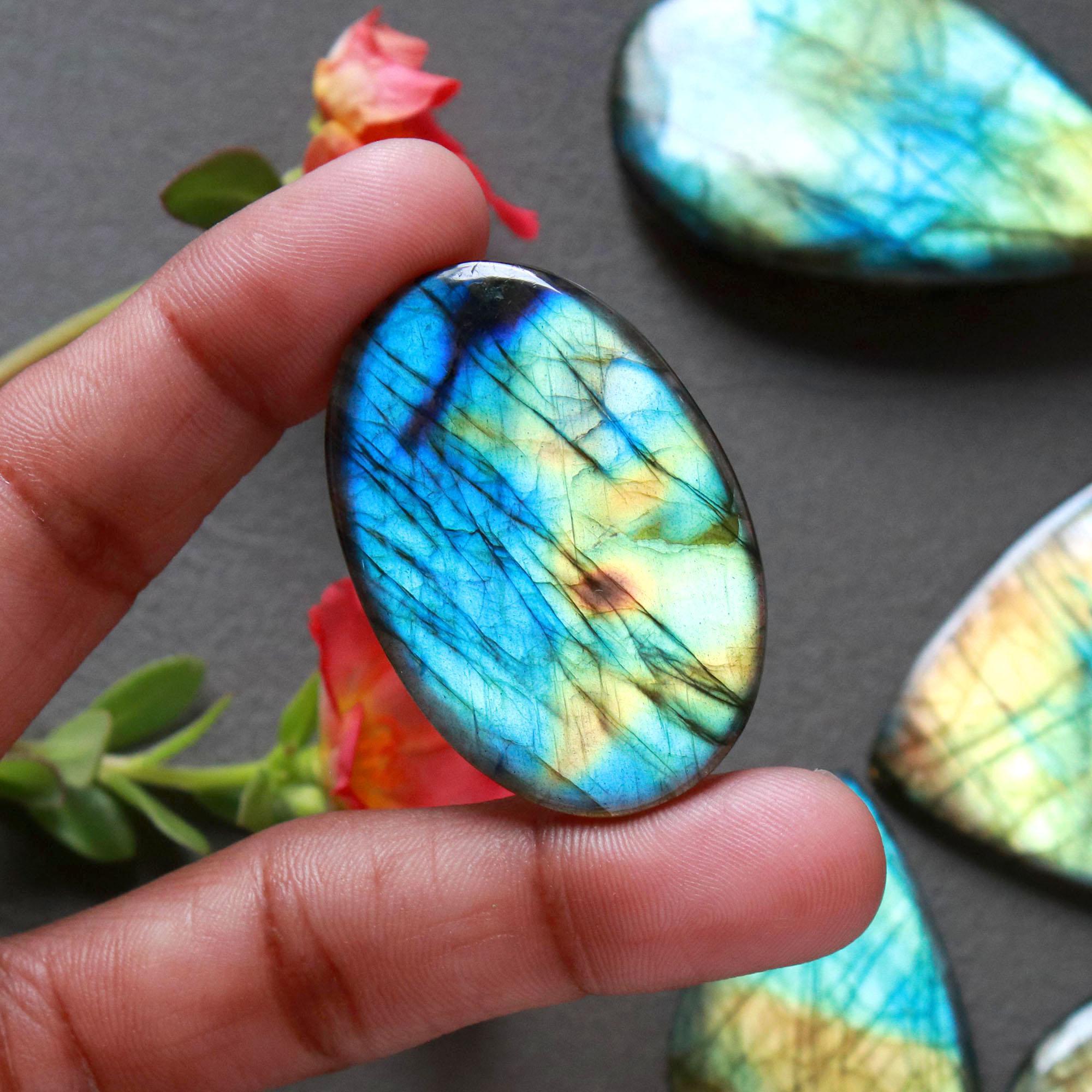 6Pcs 357Ct Natural Labradorite Cabochon Loose Handmade Jewelry Making Wholesale Gemstone Lot 50x40 33x21mm 16603