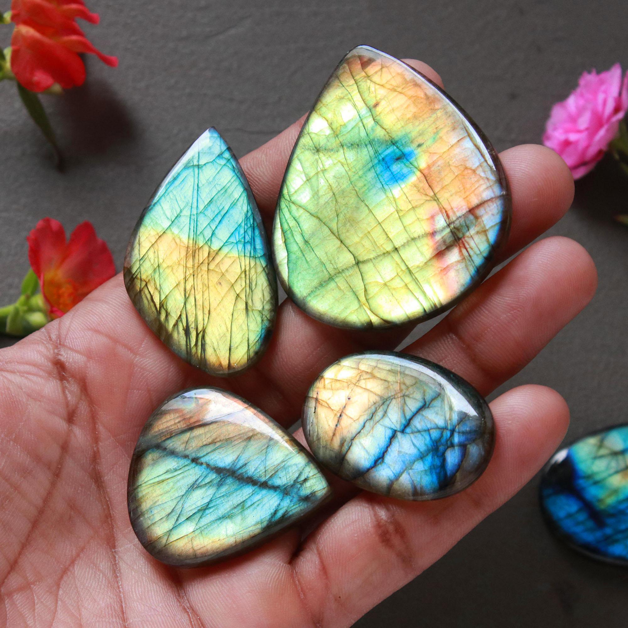 6Pcs 357Ct Natural Labradorite Cabochon Loose Handmade Jewelry Making Wholesale Gemstone Lot 50x40 33x21mm 16603