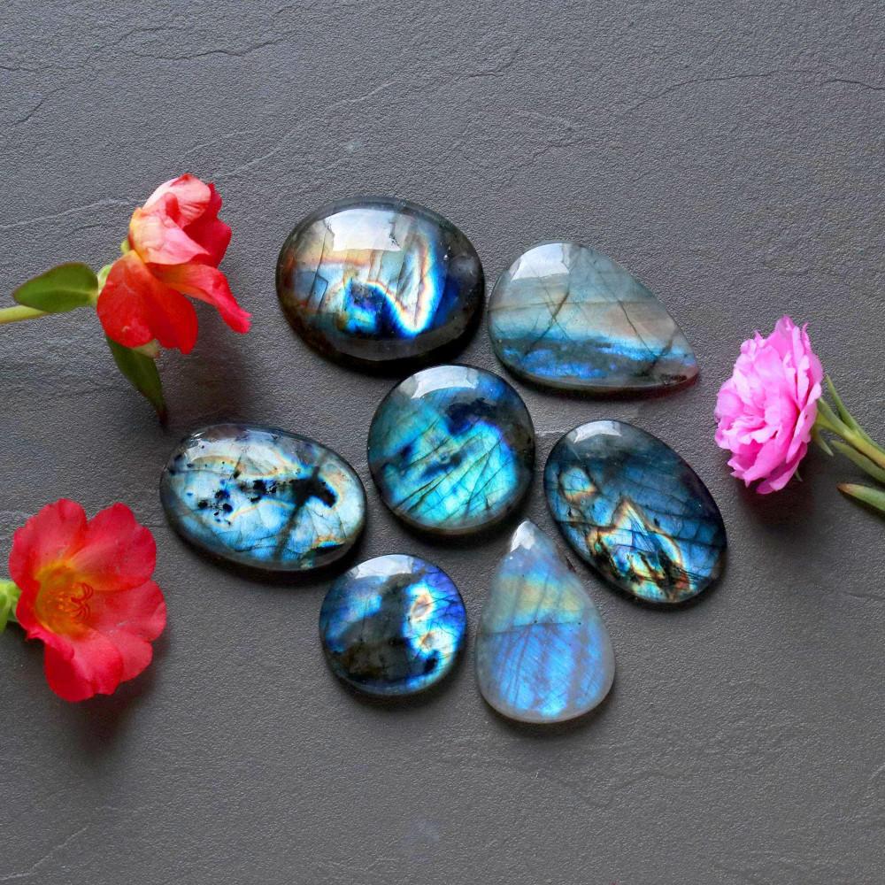 Image of 7Pcs 191Ct Natural Labradorite Cabochon Loose Handmade Jewelry Making Wholesale Gemstone Lot 30x24 20x20mm #16605