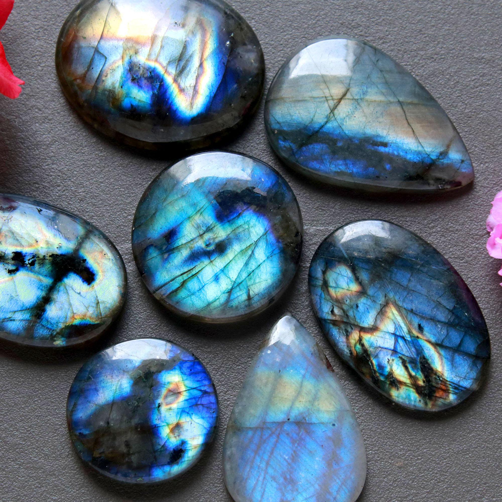 7Pcs 191Ct Natural Labradorite Cabochon Loose Handmade Jewelry Making Wholesale Gemstone Lot 30x24 20x20mm 16605