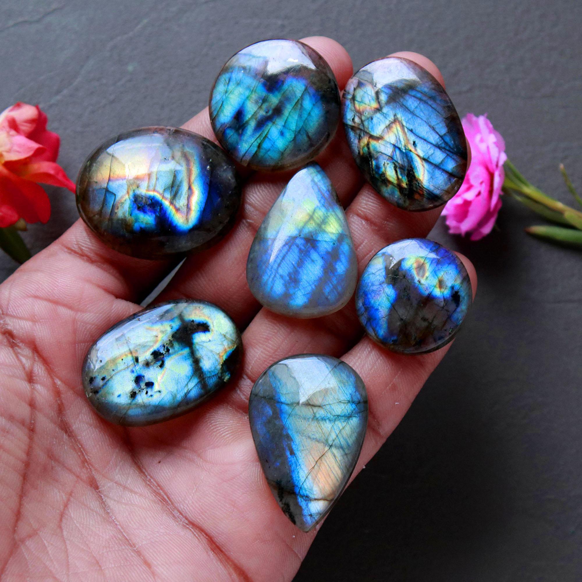 7Pcs 191Ct Natural Labradorite Cabochon Loose Handmade Jewelry Making Wholesale Gemstone Lot 30x24 20x20mm 16605