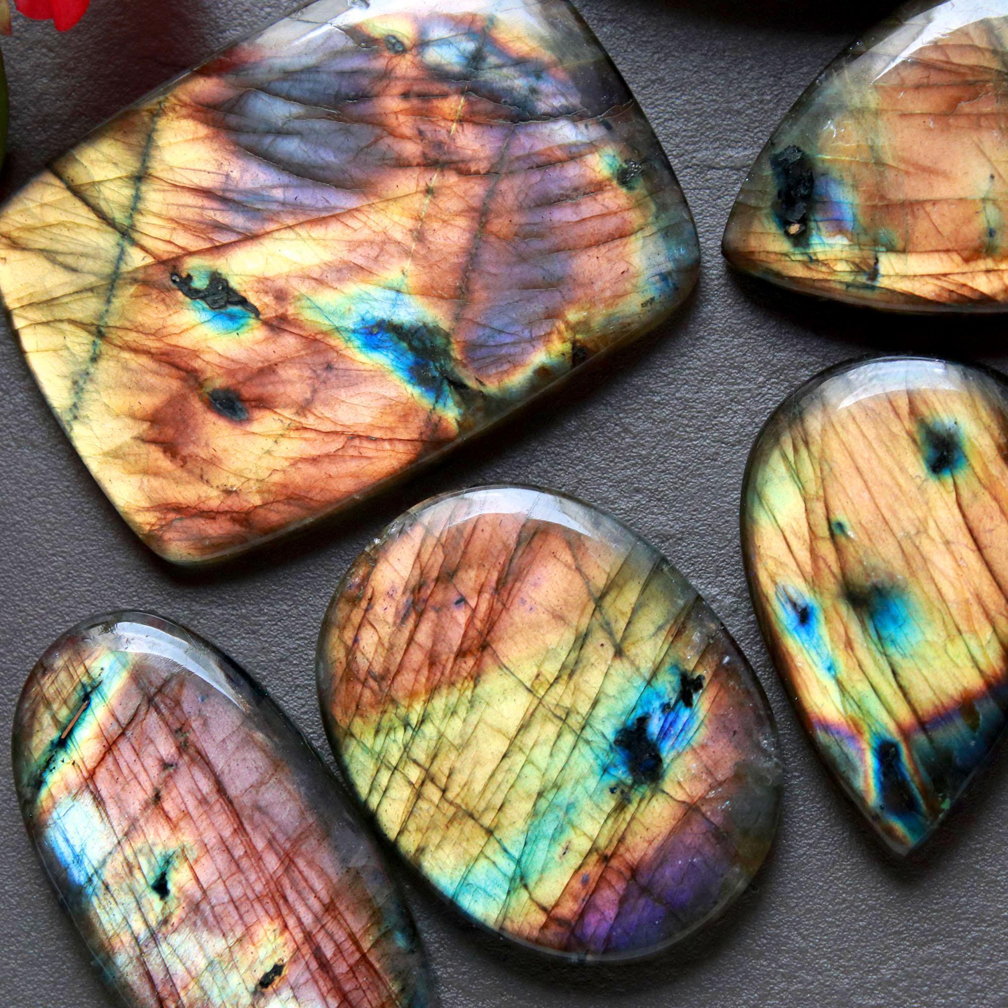 6Pcs 308Ct Natural Labradorite Cabochon Loose Handmade Jewelry Making Wholesale Gemstone Lot 45x30 35x28mm 16606