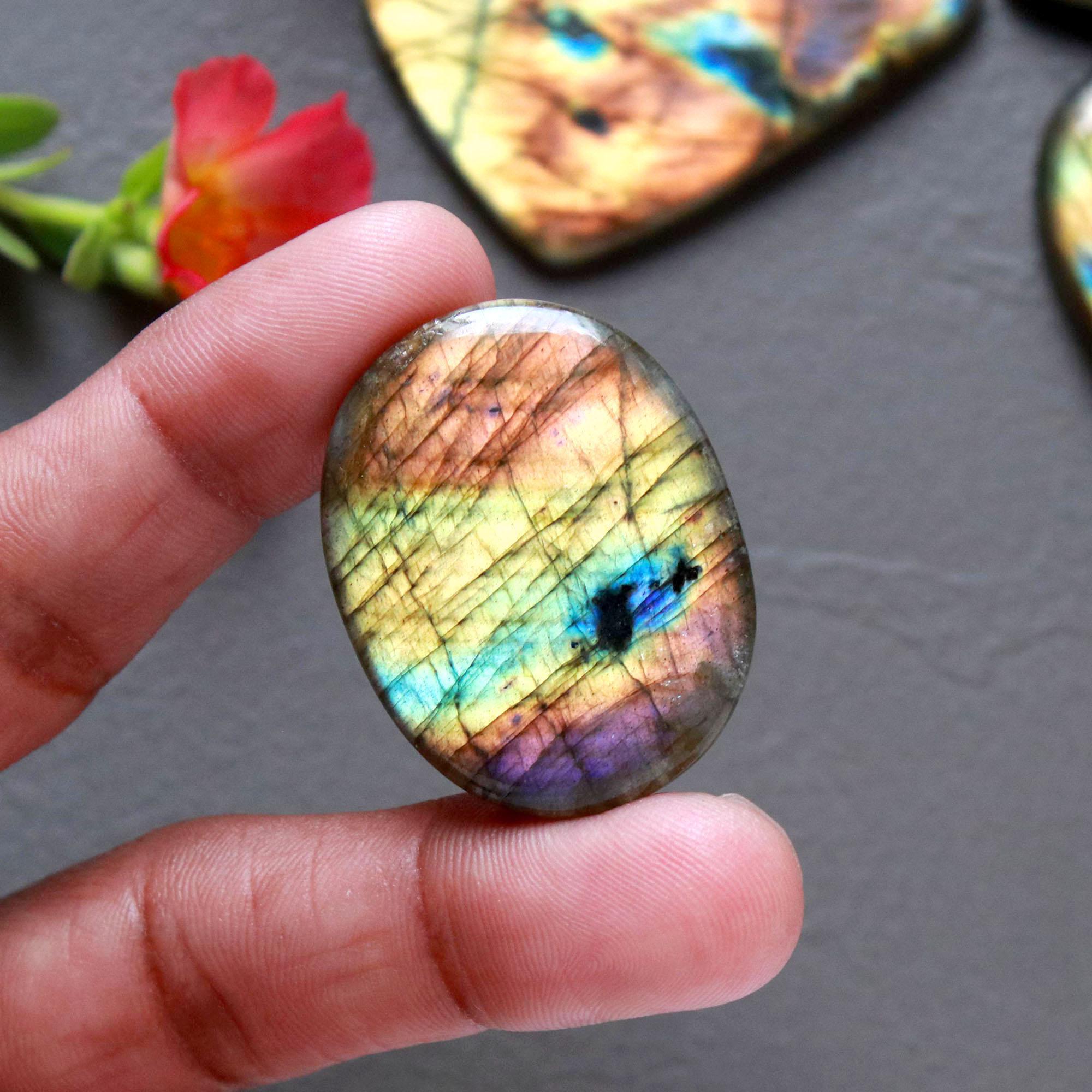 6Pcs 308Ct Natural Labradorite Cabochon Loose Handmade Jewelry Making Wholesale Gemstone Lot 45x30 35x28mm 16606