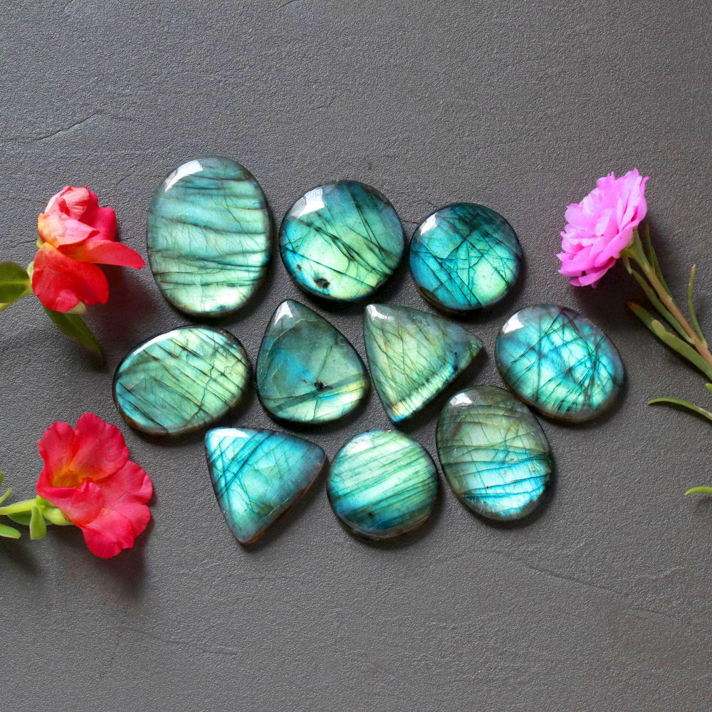 Image of 10Pcs 262Ct Natural Labradorite Cabochon Loose Handmade Jewelry Making Wholesale Gemstone Lot 30x23 20x20mm #16607