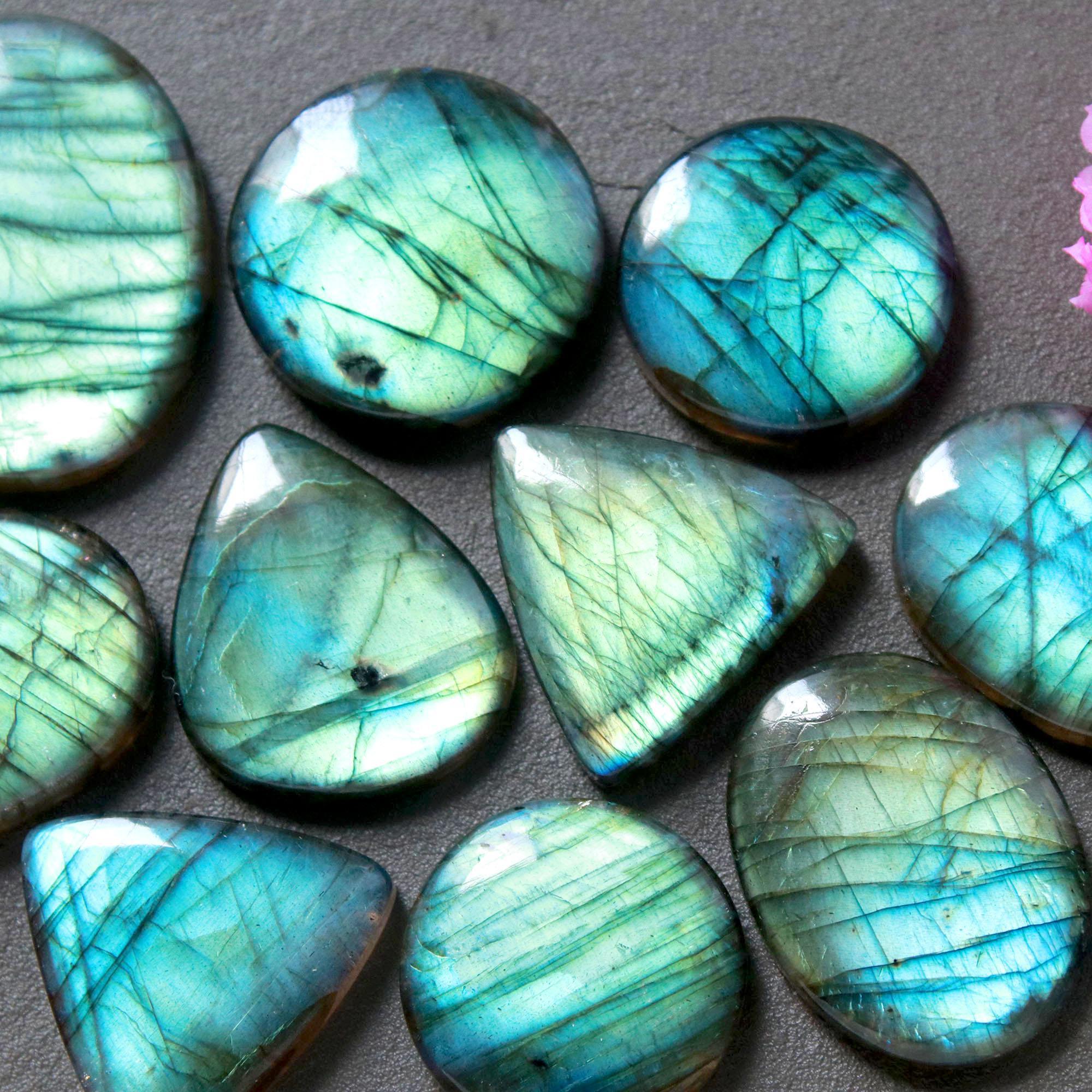 10Pcs 262Ct Natural Labradorite Cabochon Loose Handmade Jewelry Making Wholesale Gemstone Lot 30x23 20x20mm 16607