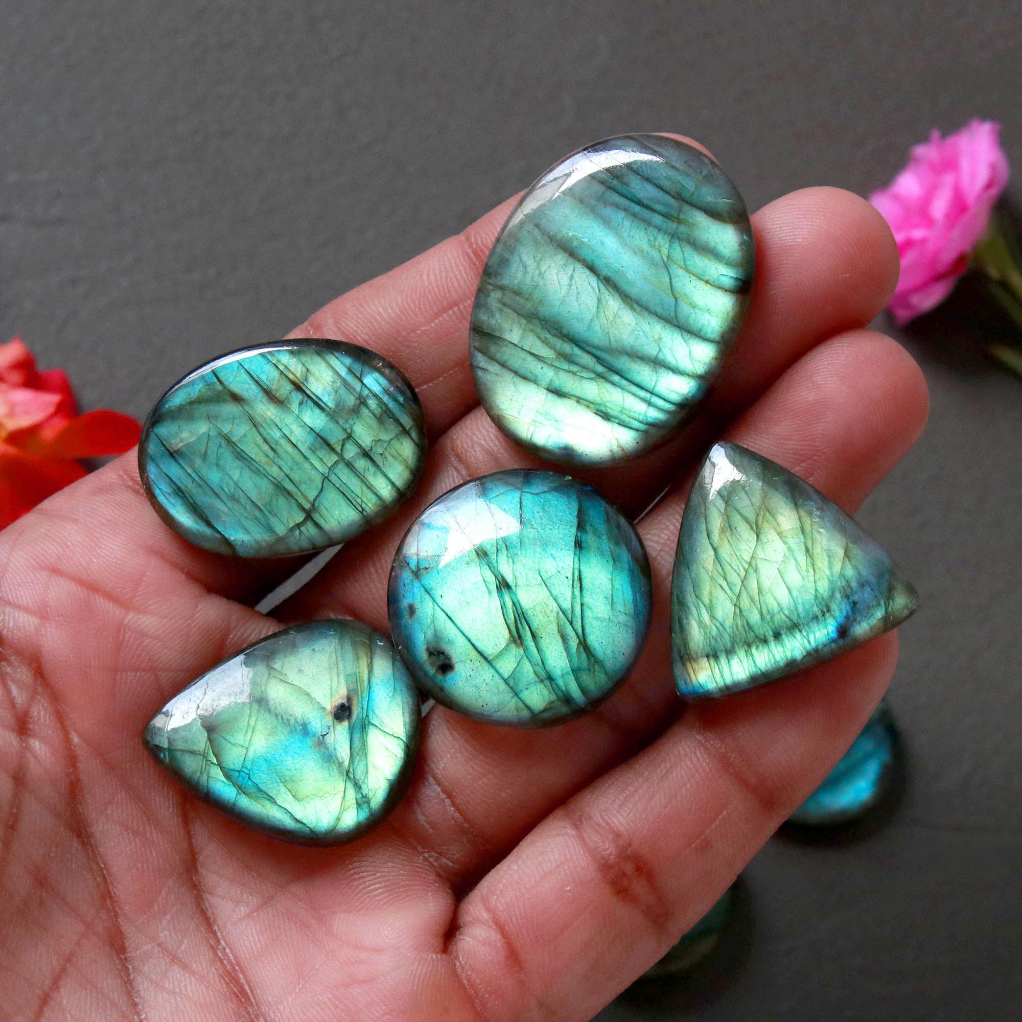 10Pcs 262Ct Natural Labradorite Cabochon Loose Handmade Jewelry Making Wholesale Gemstone Lot 30x23 20x20mm 16607