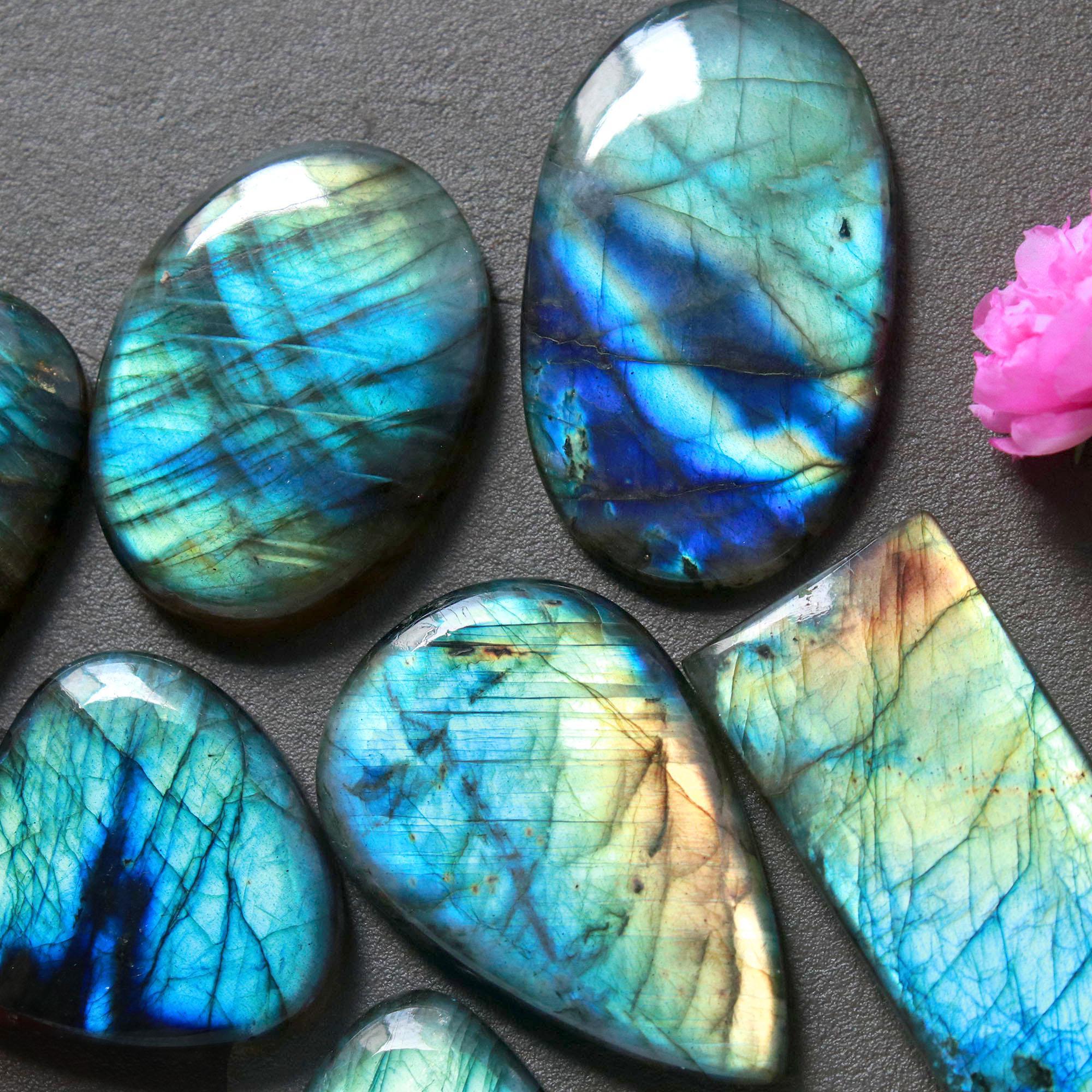 7Pcs 322Ct Natural Labradorite Cabochon Loose Handmade Jewelry Making Wholesale Gemstone Lot 40x17 26x20mm 16608