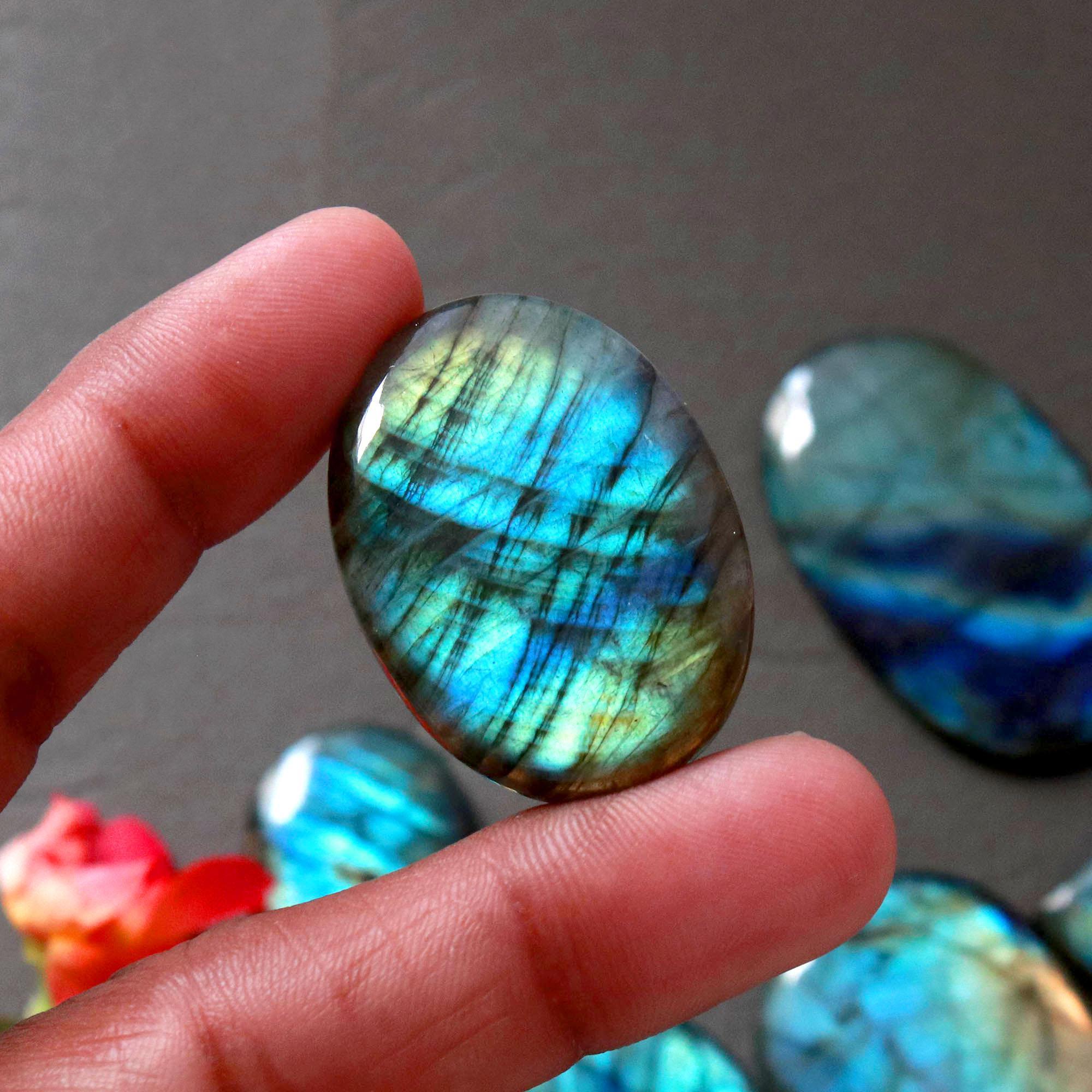 7Pcs 322Ct Natural Labradorite Cabochon Loose Handmade Jewelry Making Wholesale Gemstone Lot 40x17 26x20mm 16608
