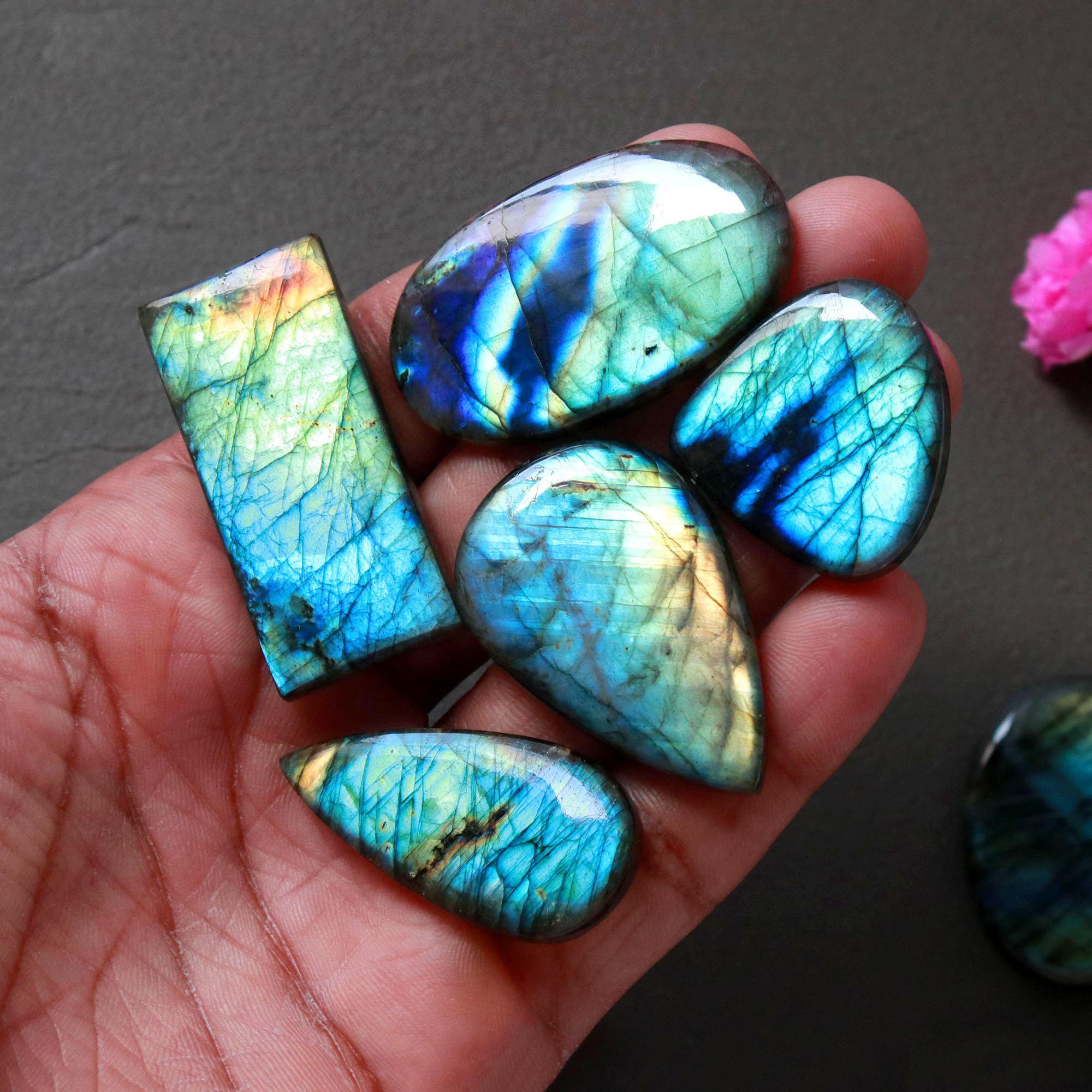 7Pcs 322Ct Natural Labradorite Cabochon Loose Handmade Jewelry Making Wholesale Gemstone Lot 40x17 26x20mm 16608