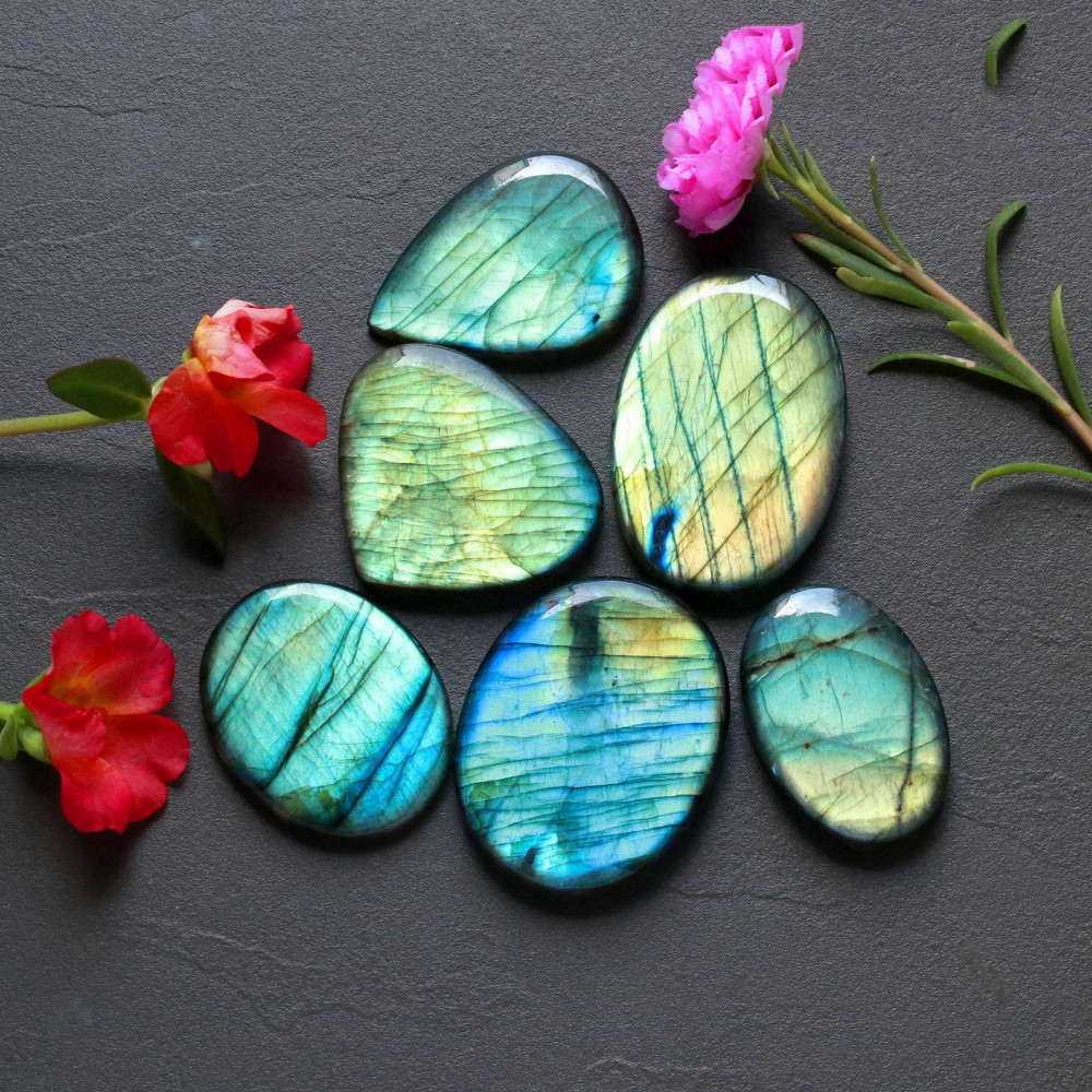 Image of 6Pcs 367Ct Natural Labradorite Cabochon Loose Handmade Jewelry Making Wholesale Gemstone Lot 41x28 32x22mm #16609