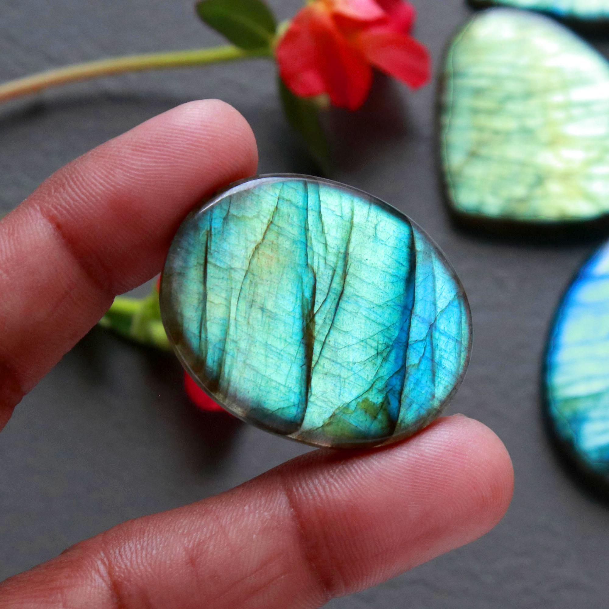 6Pcs 367Ct Natural Labradorite Cabochon Loose Handmade Jewelry Making Wholesale Gemstone Lot 41x28 32x22mm 16609