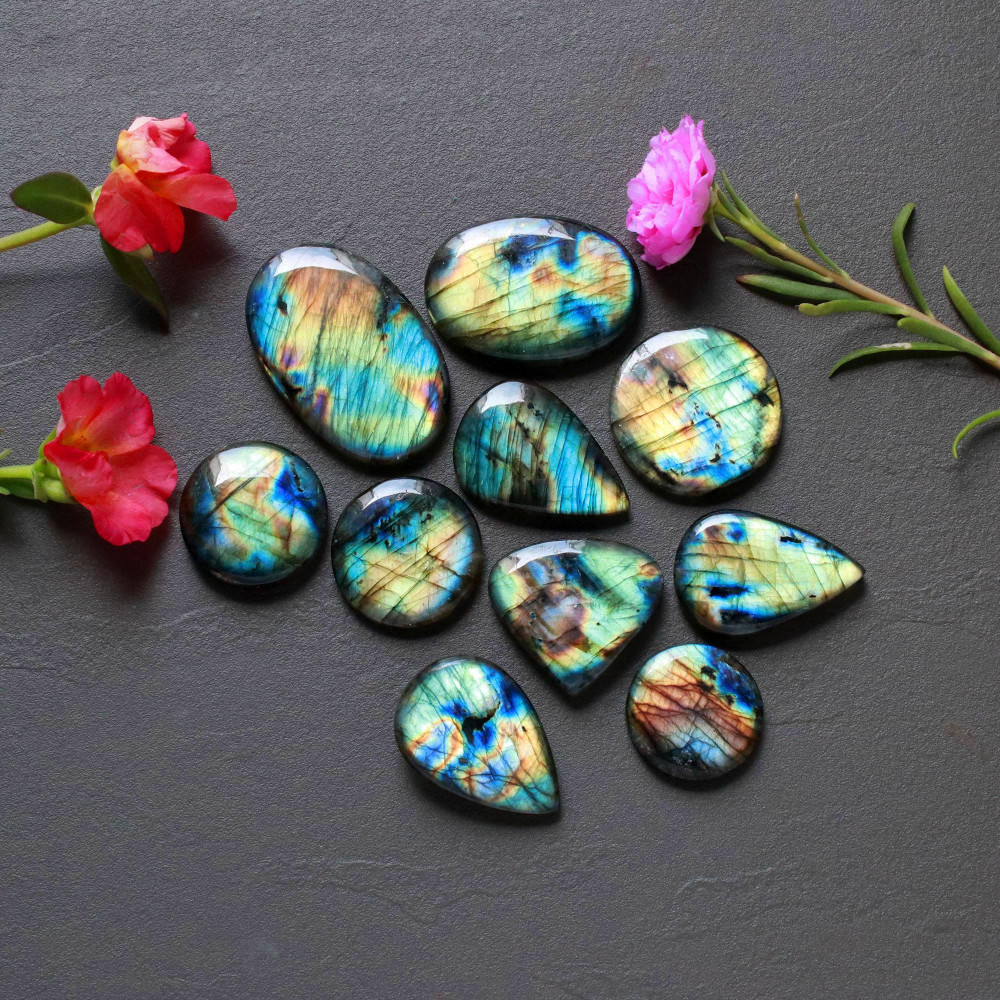 Image of 10Pcs 317Ct Natural Labradorite Cabochon Loose Handmade Jewelry Making Wholesale Gemstone Lot 39x24 20x20mm #16610