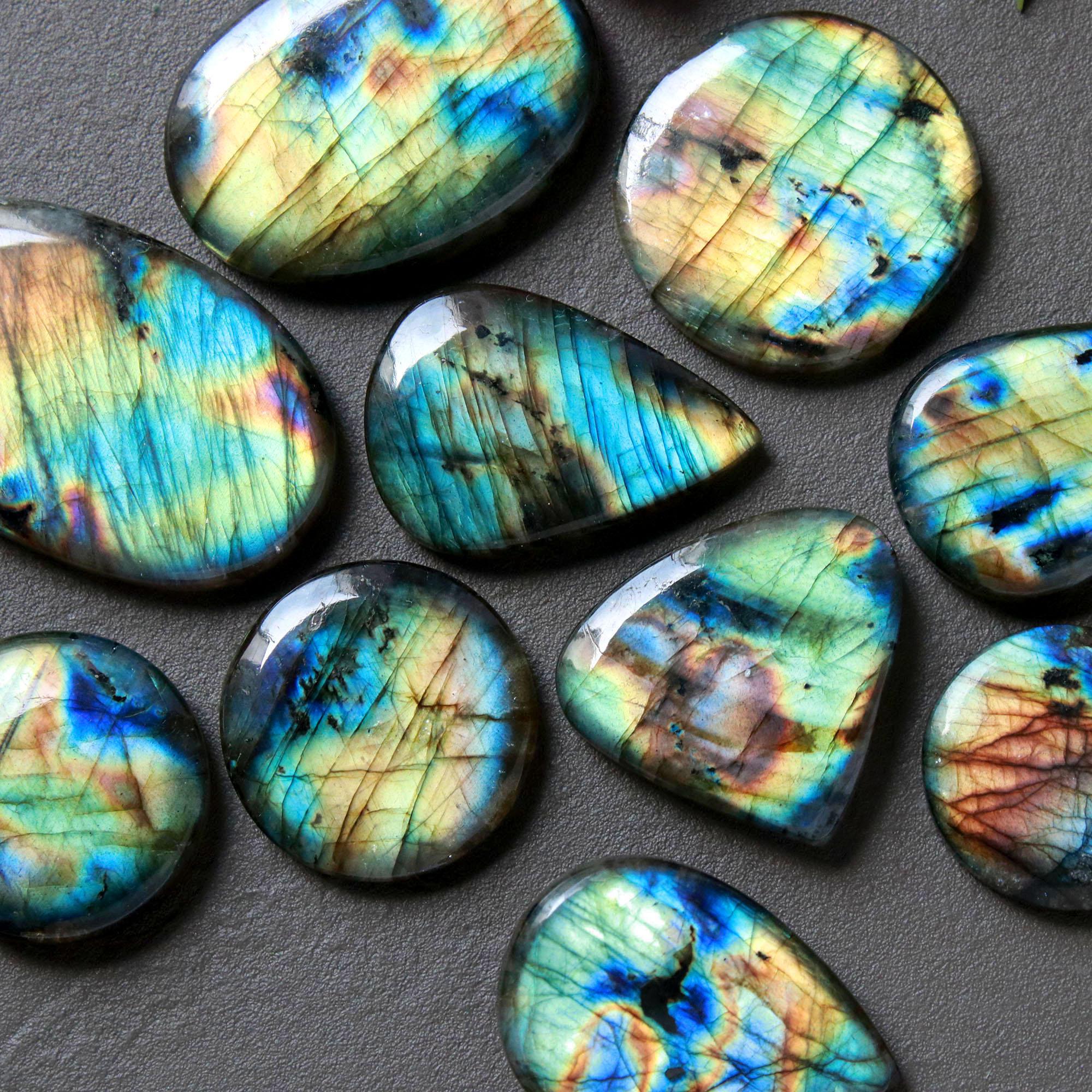 10Pcs 317Ct Natural Labradorite Cabochon Loose Handmade Jewelry Making Wholesale Gemstone Lot 39x24 20x20mm 16610