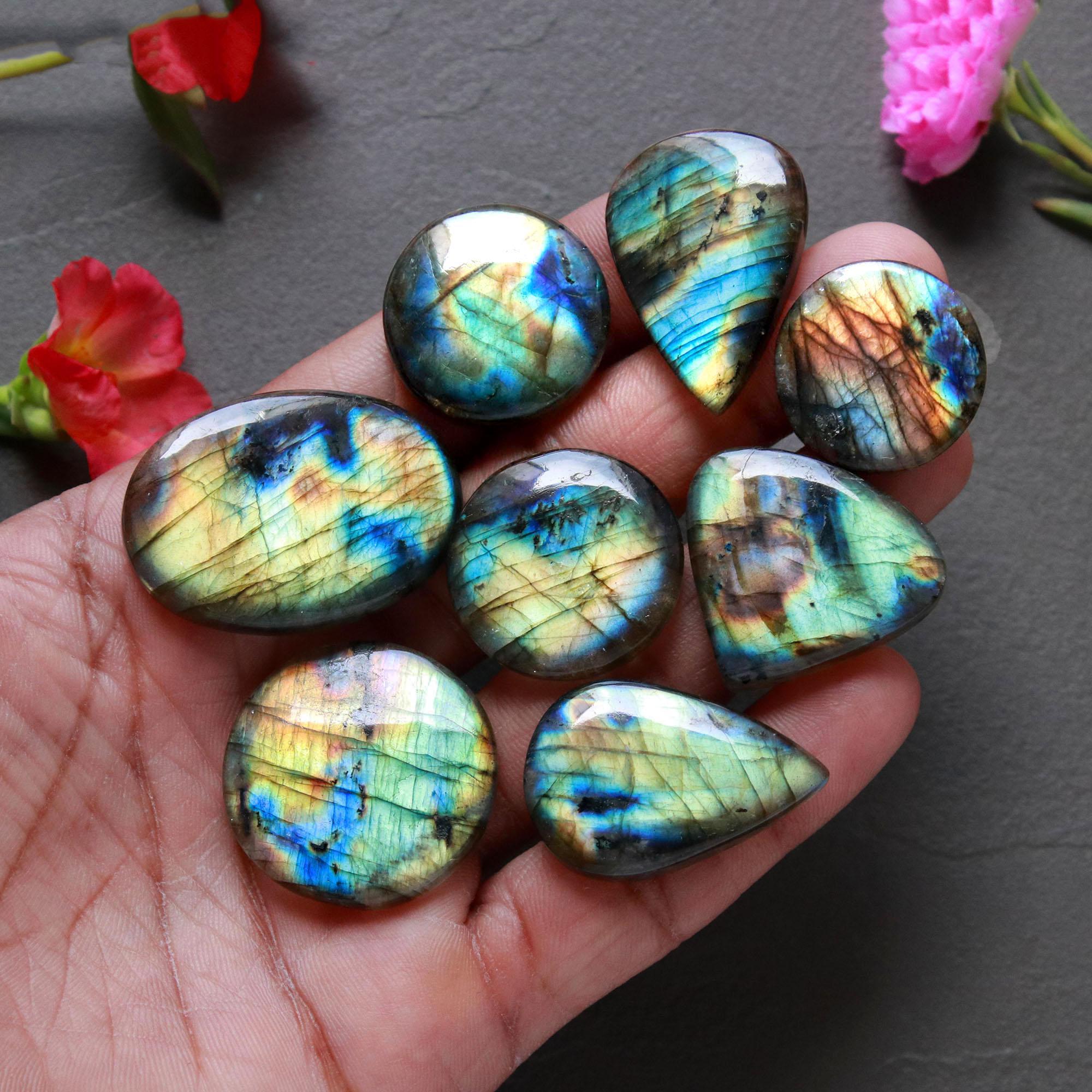 10Pcs 317Ct Natural Labradorite Cabochon Loose Handmade Jewelry Making Wholesale Gemstone Lot 39x24 20x20mm 16610