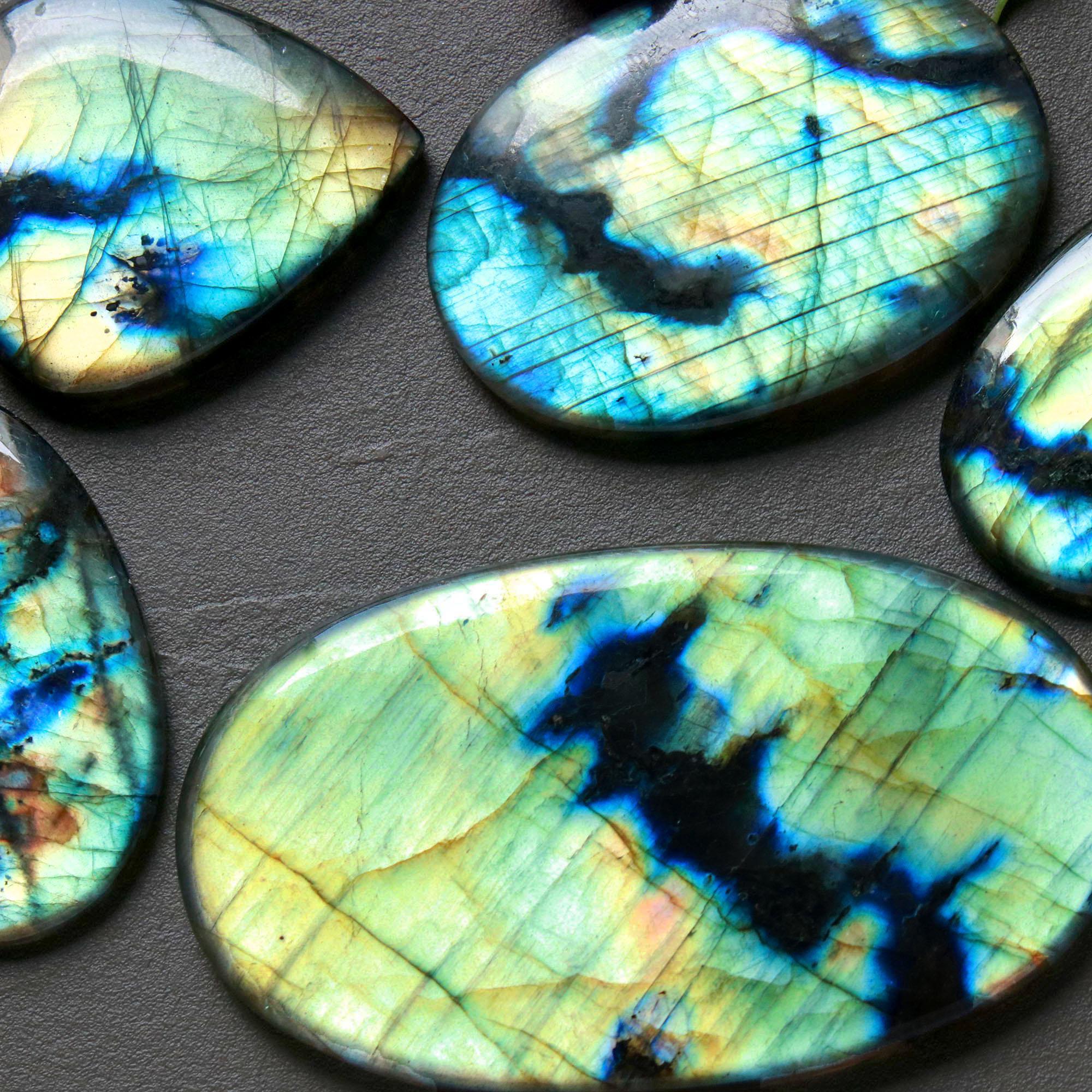 5Pcs 439Ct Natural Labradorite Cabochon Loose Handmade Jewelry Making Wholesale Gemstone Lot 70x35 38x32mm 16613