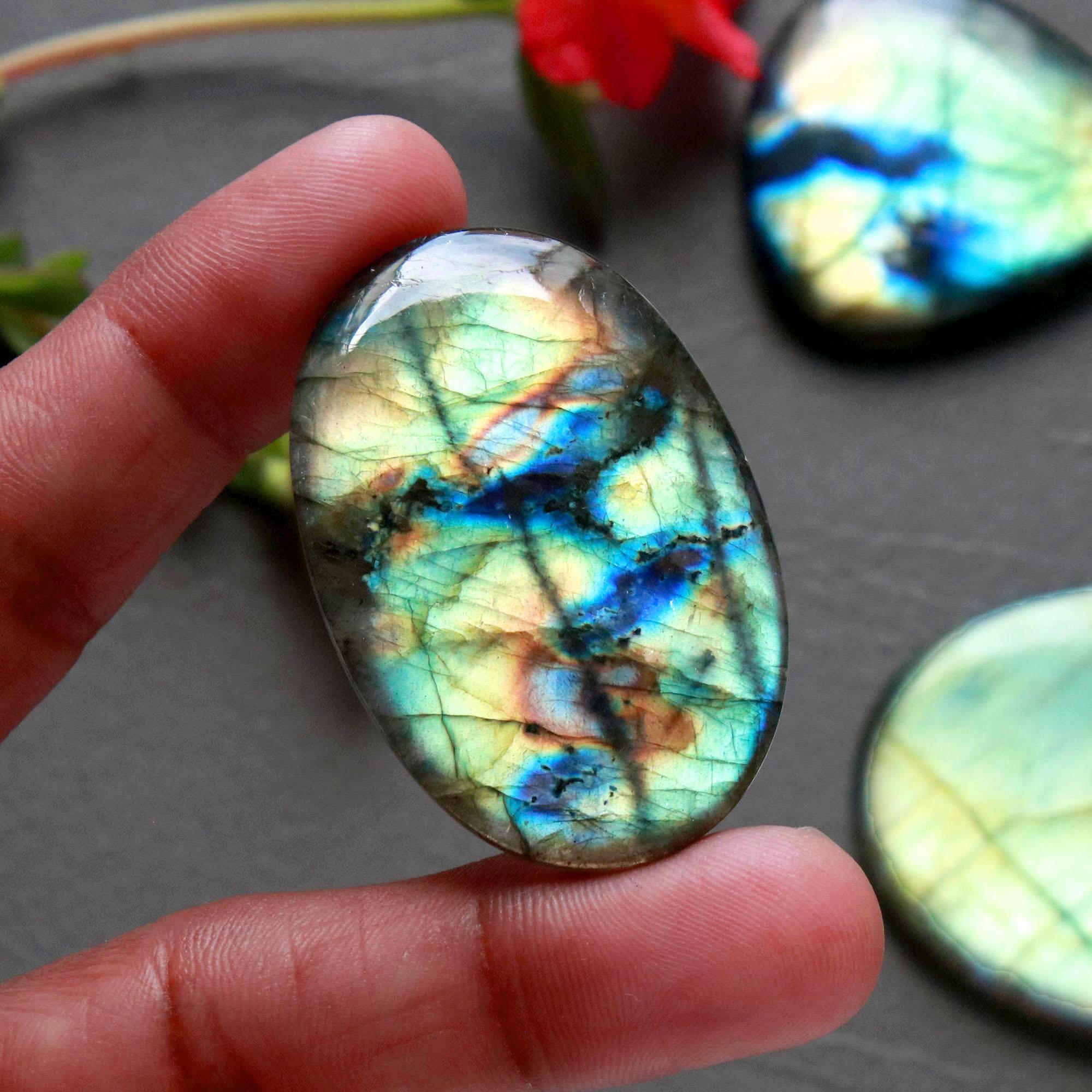 5Pcs 439Ct Natural Labradorite Cabochon Loose Handmade Jewelry Making Wholesale Gemstone Lot 70x35 38x32mm 16613