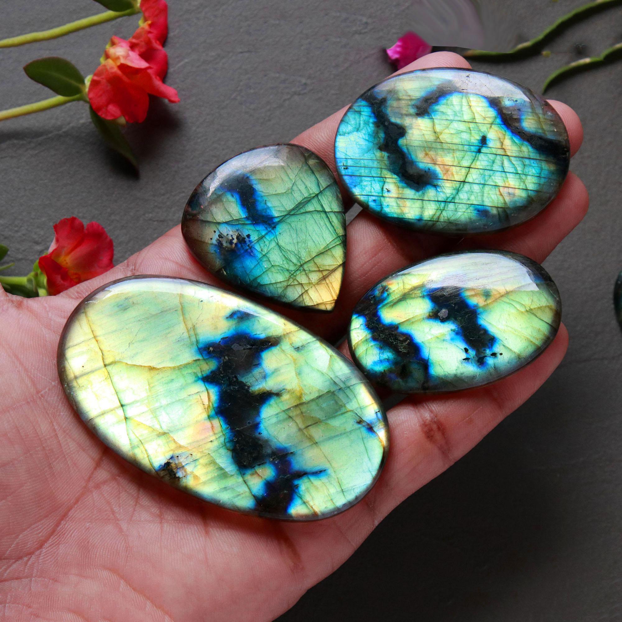 5Pcs 439Ct Natural Labradorite Cabochon Loose Handmade Jewelry Making Wholesale Gemstone Lot 70x35 38x32mm 16613