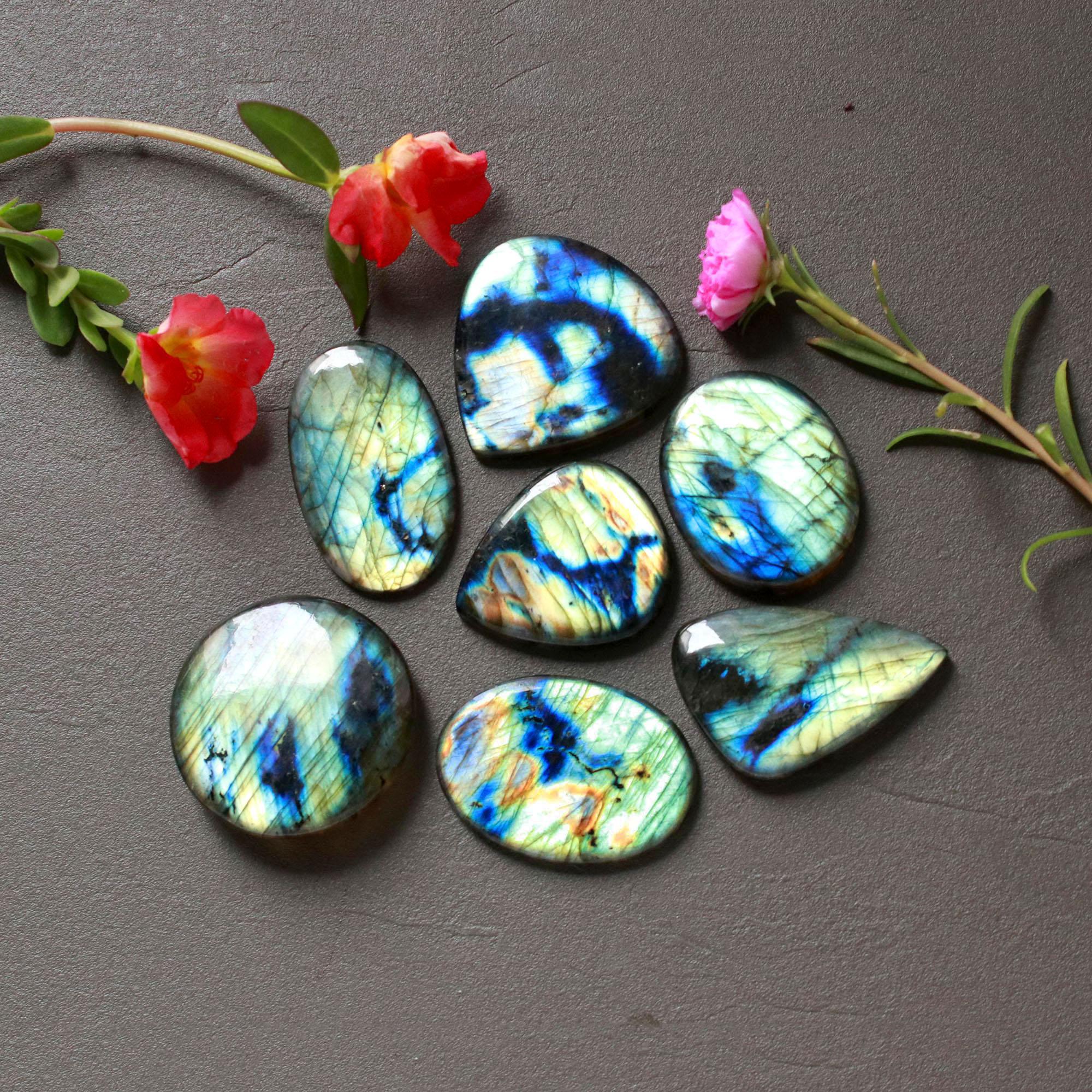 7Pcs 315Ct Natural Labradorite Cabochon Loose Handmade Jewelry Making Wholesale Gemstone Lot 35x35 30x26mm 16616