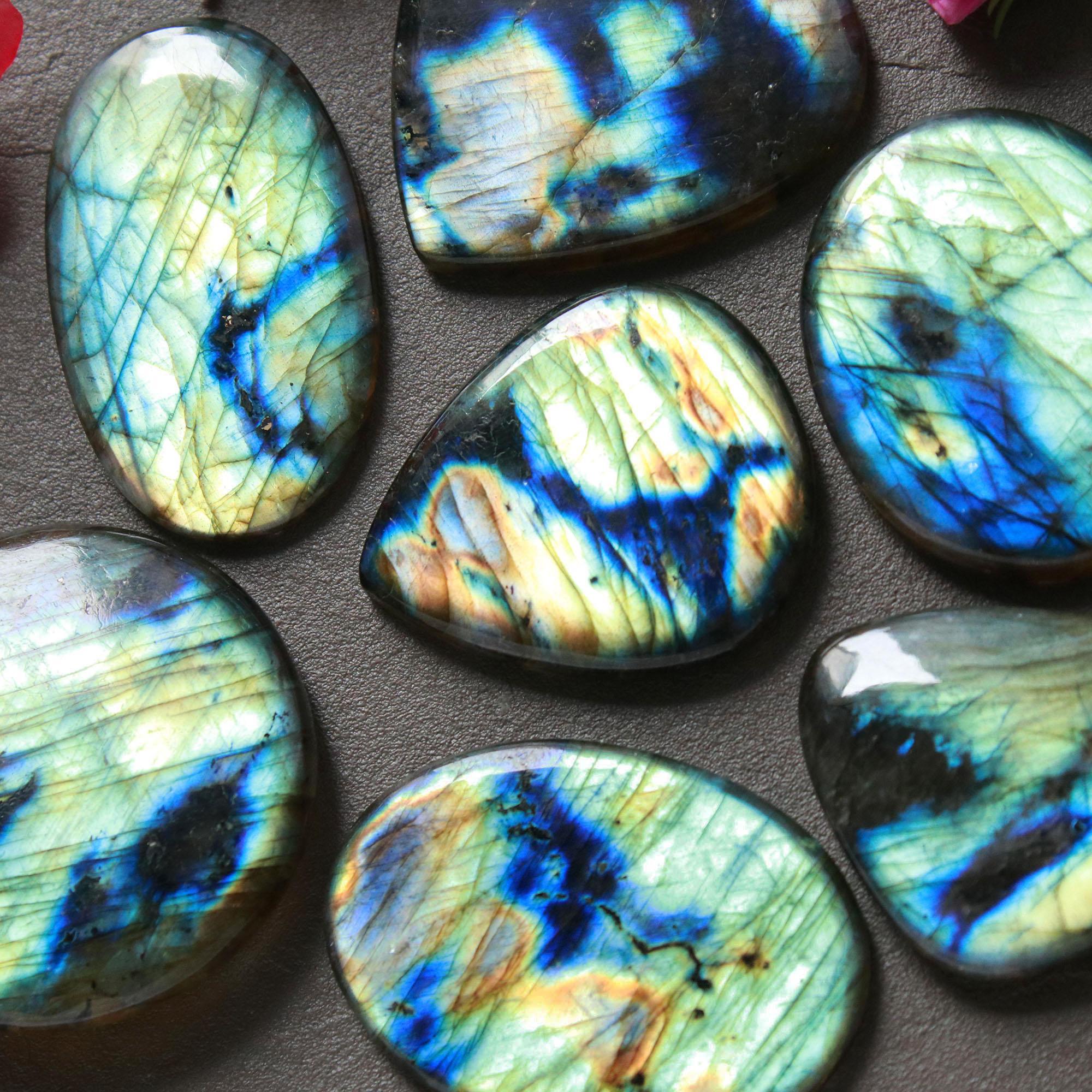 7Pcs 315Ct Natural Labradorite Cabochon Loose Handmade Jewelry Making Wholesale Gemstone Lot 35x35 30x26mm 16616
