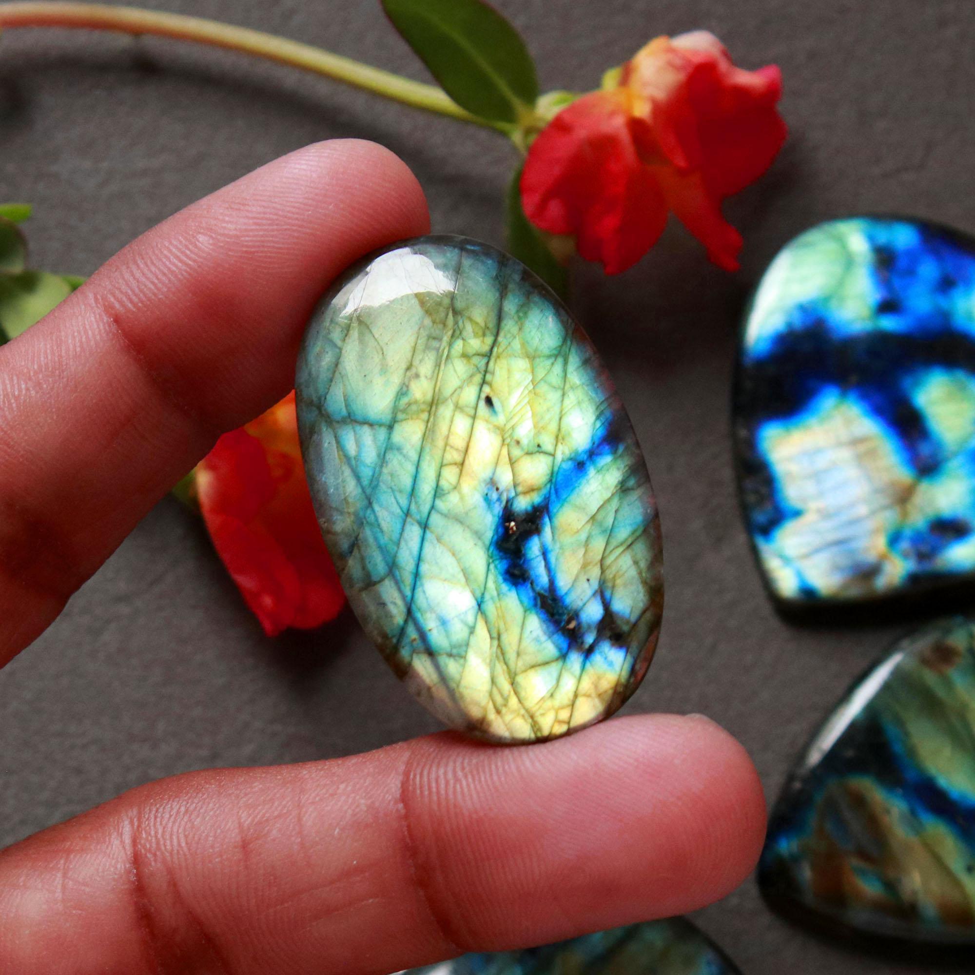 7Pcs 315Ct Natural Labradorite Cabochon Loose Handmade Jewelry Making Wholesale Gemstone Lot 35x35 30x26mm 16616