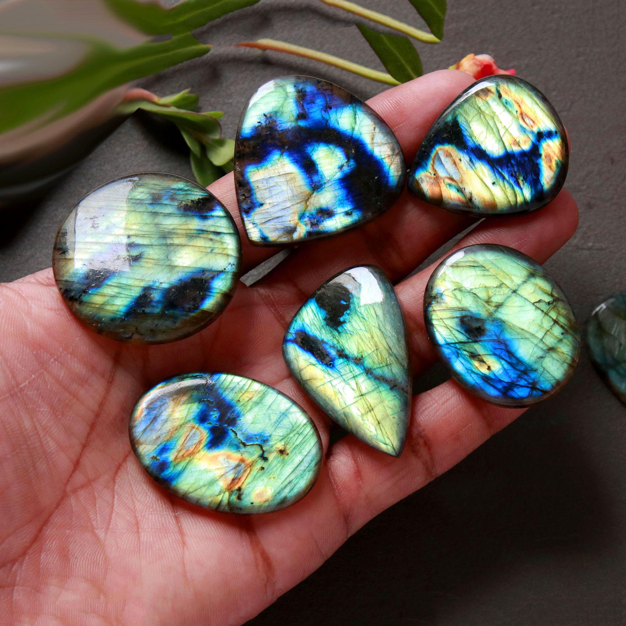 7Pcs 315Ct Natural Labradorite Cabochon Loose Handmade Jewelry Making Wholesale Gemstone Lot 35x35 30x26mm 16616