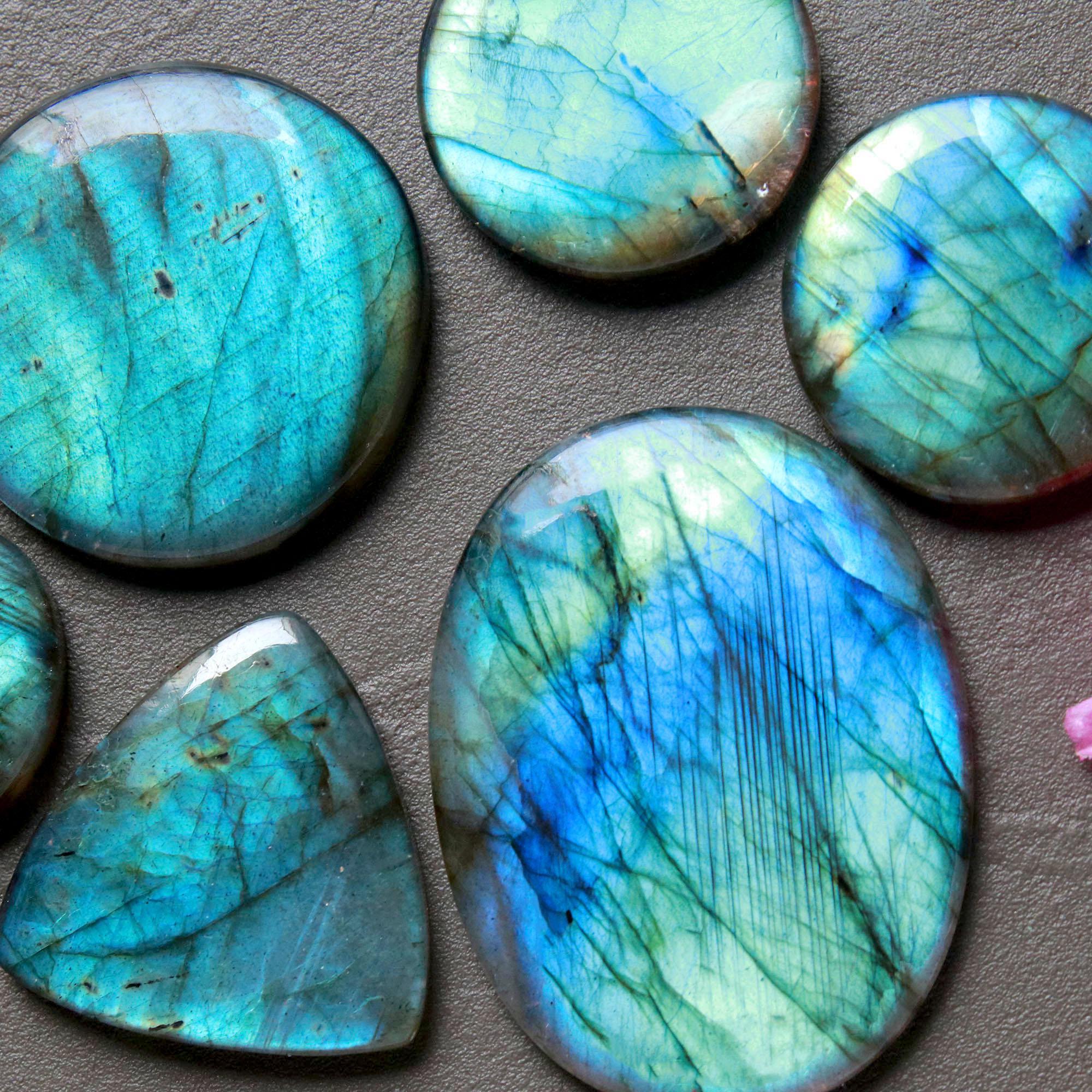 6Pcs 199Ct Natural Labradorite Cabochon Loose Handmade Jewelry Making Wholesale Gemstone Lot 40x30 23x23mm 16617