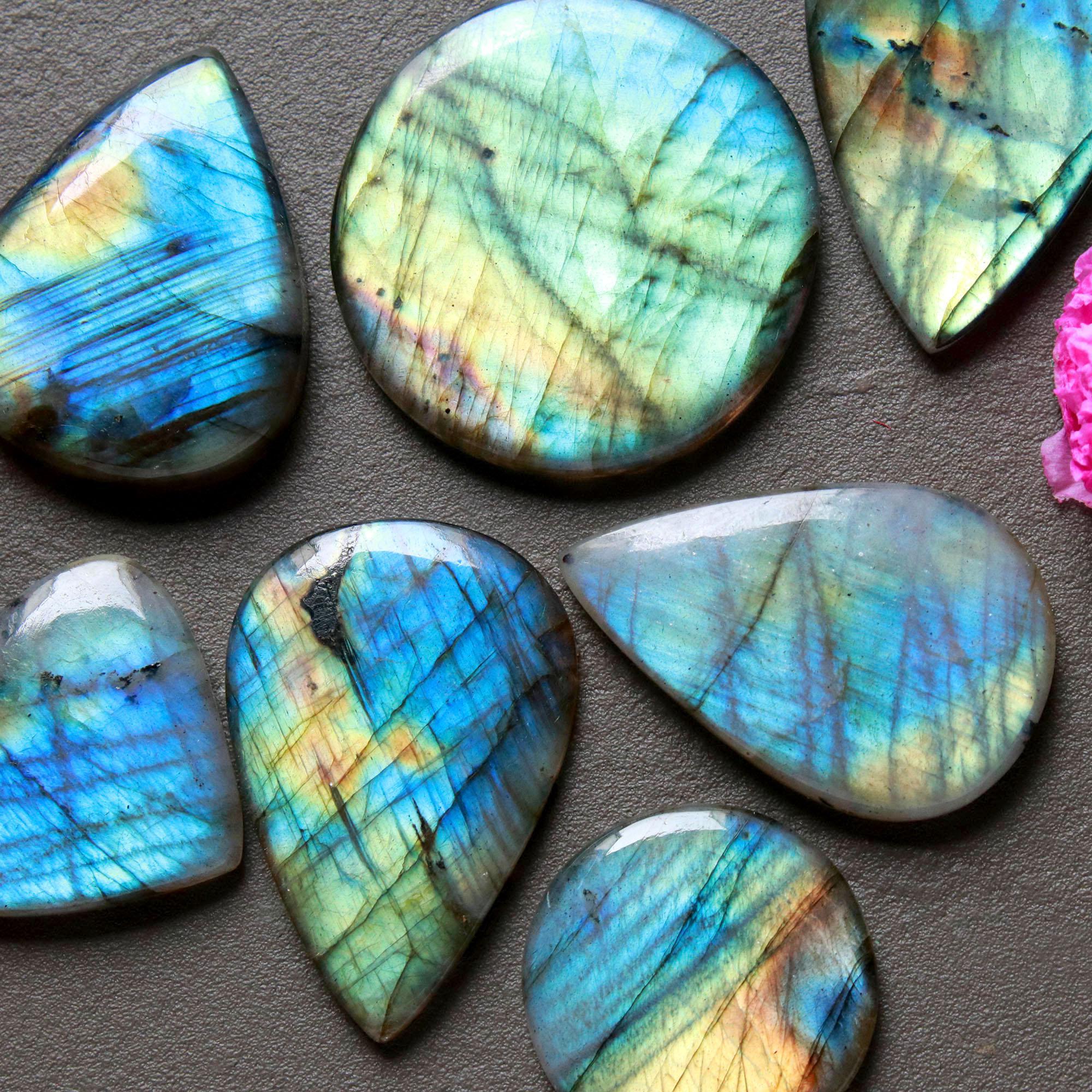 7Pcs 187Ct Natural Labradorite Cabochon Mix Shape Jewelry Making Healing Crystal Craft Supplies 30x30 20x20mm 16618