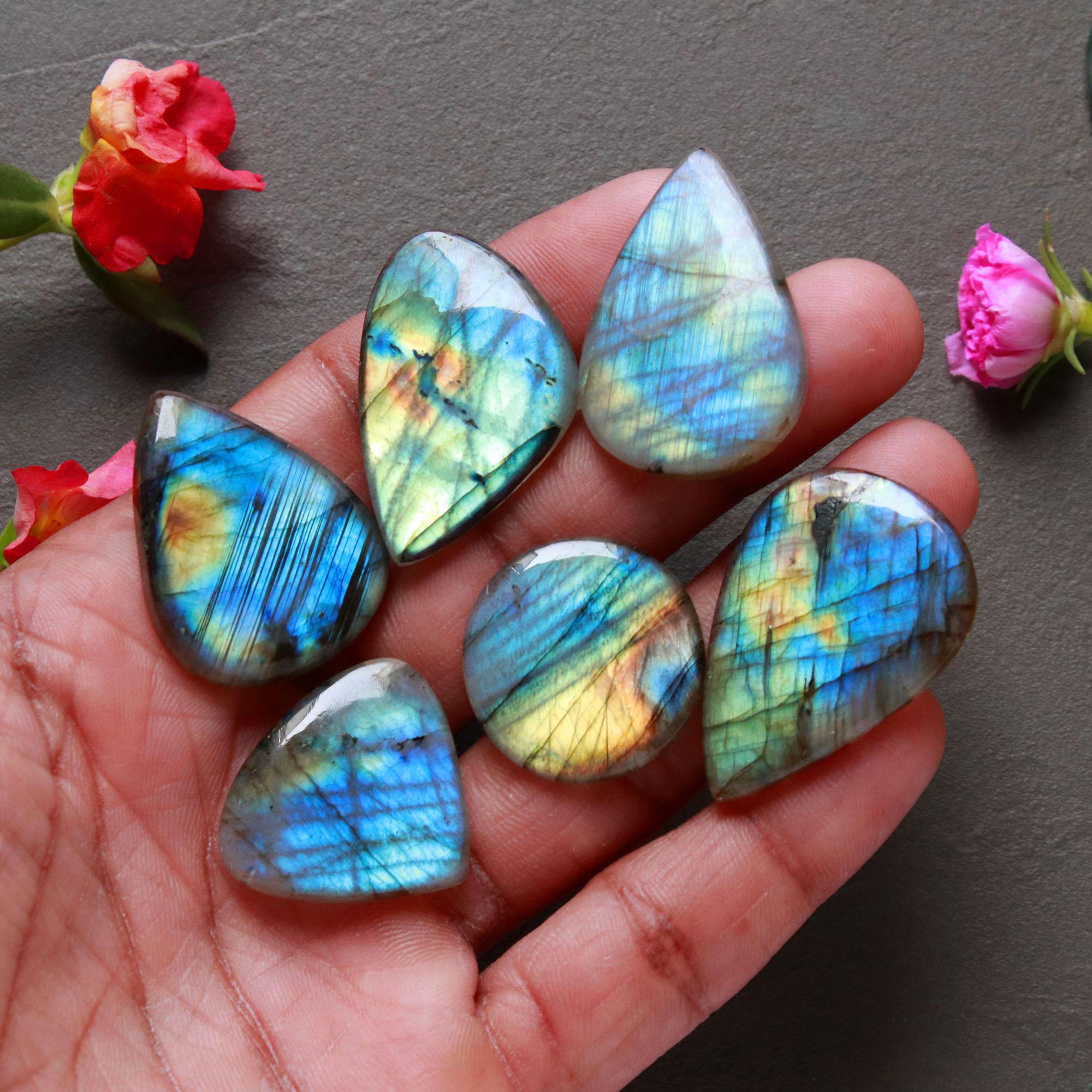 7Pcs 187Ct Natural Labradorite Cabochon Mix Shape Jewelry Making Healing Crystal Craft Supplies 30x30 20x20mm 16618