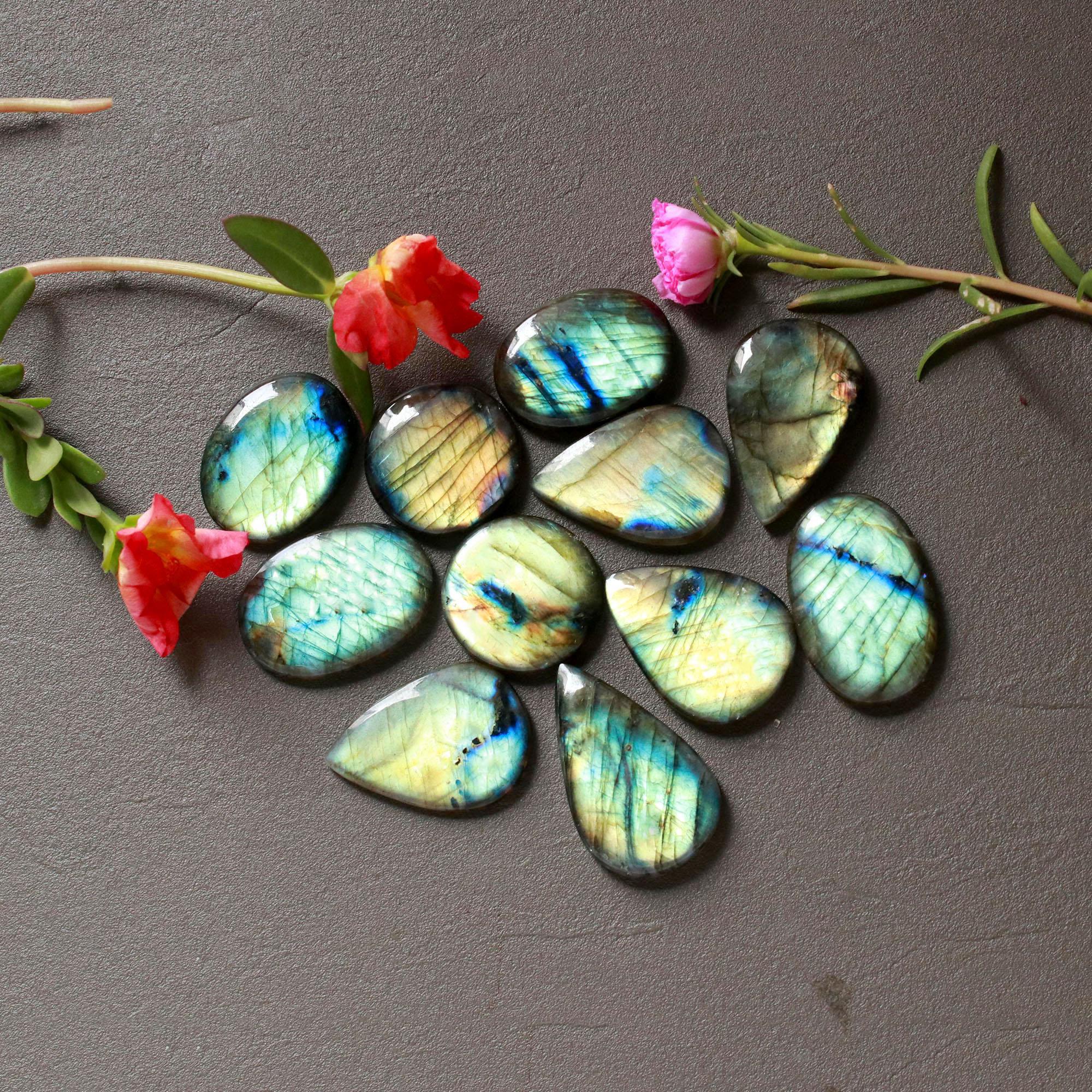 11Pcs 284Ct Natural Labradorite Cabochon Mix Shape Jewelry Making Healing Crystal Craft Supplies 30x19 20x20mm 16619