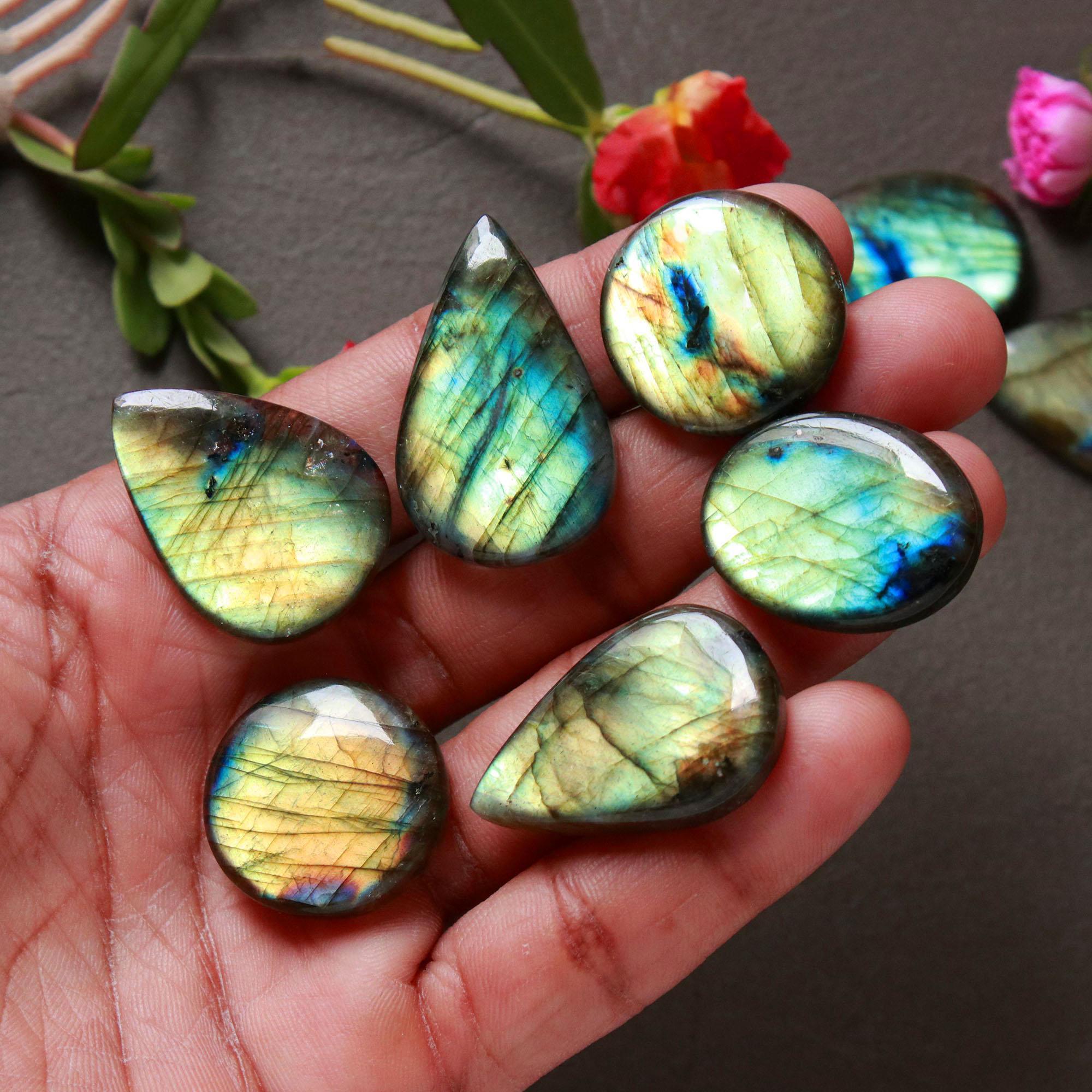 11Pcs 284Ct Natural Labradorite Cabochon Mix Shape Jewelry Making Healing Crystal Craft Supplies 30x19 20x20mm 16619