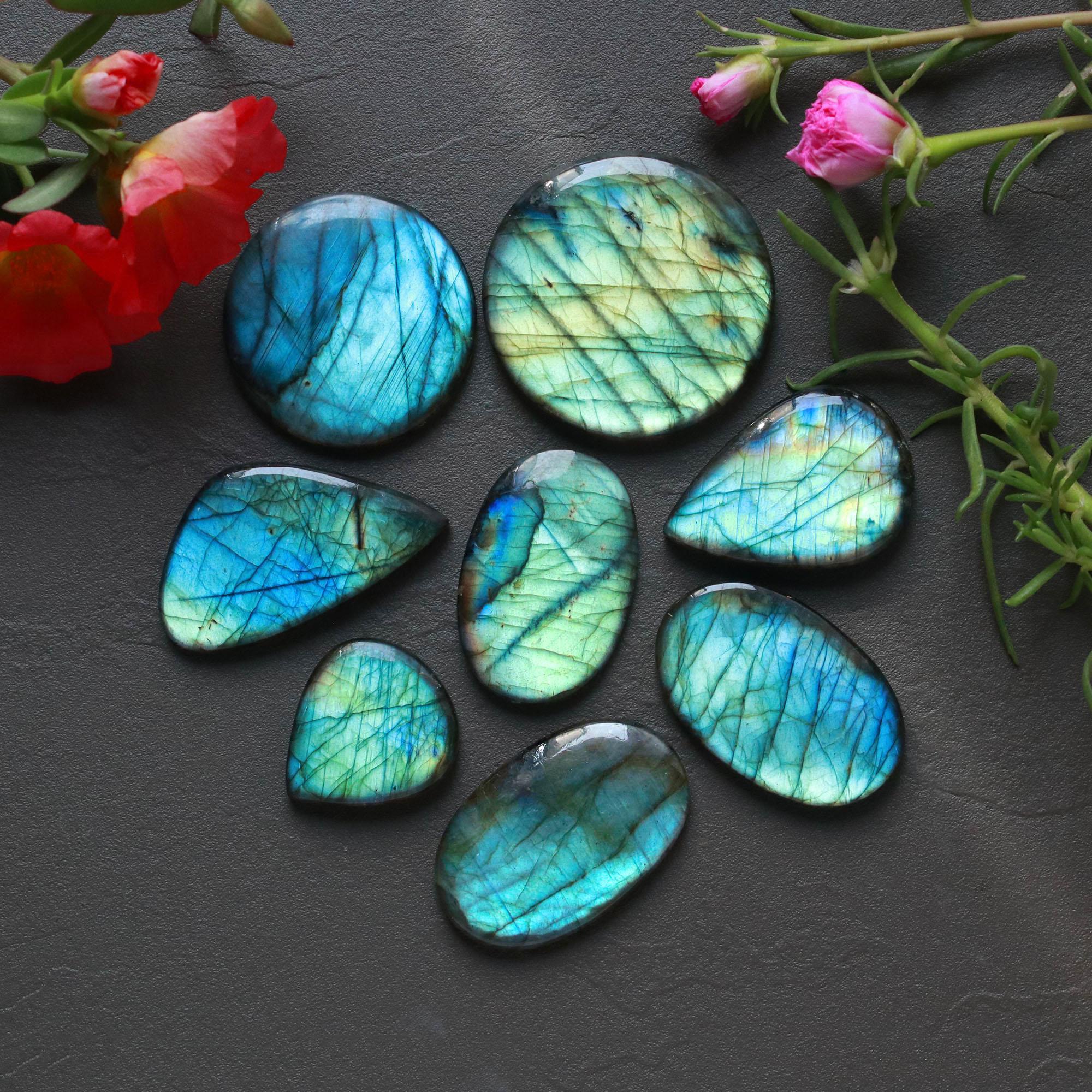 11Pcs 317Ct Natural Labradorite Cabochon Mix Shape Jewelry Making Healing Crystal Craft Supplies 34x19 20x20mm 16621