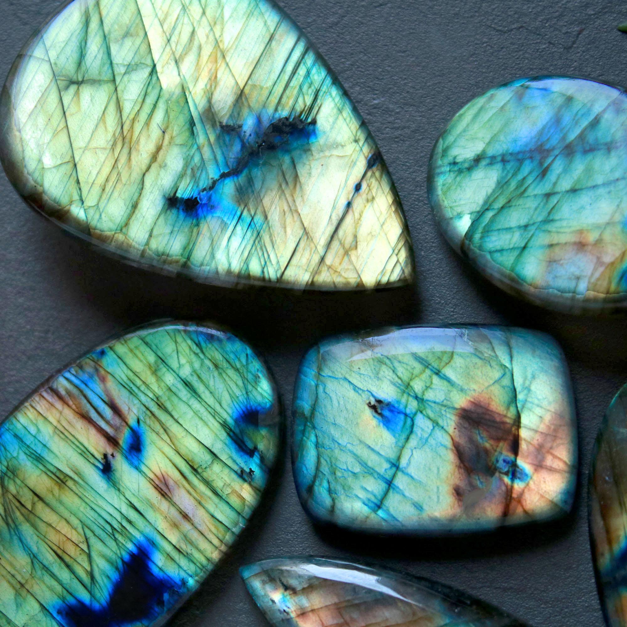6Pcs 404Ct Natural Labradorite Cabochon Mix Shape Jewelry Making Healing Crystal Craft Supplies 55x40 33x24mm 16624
