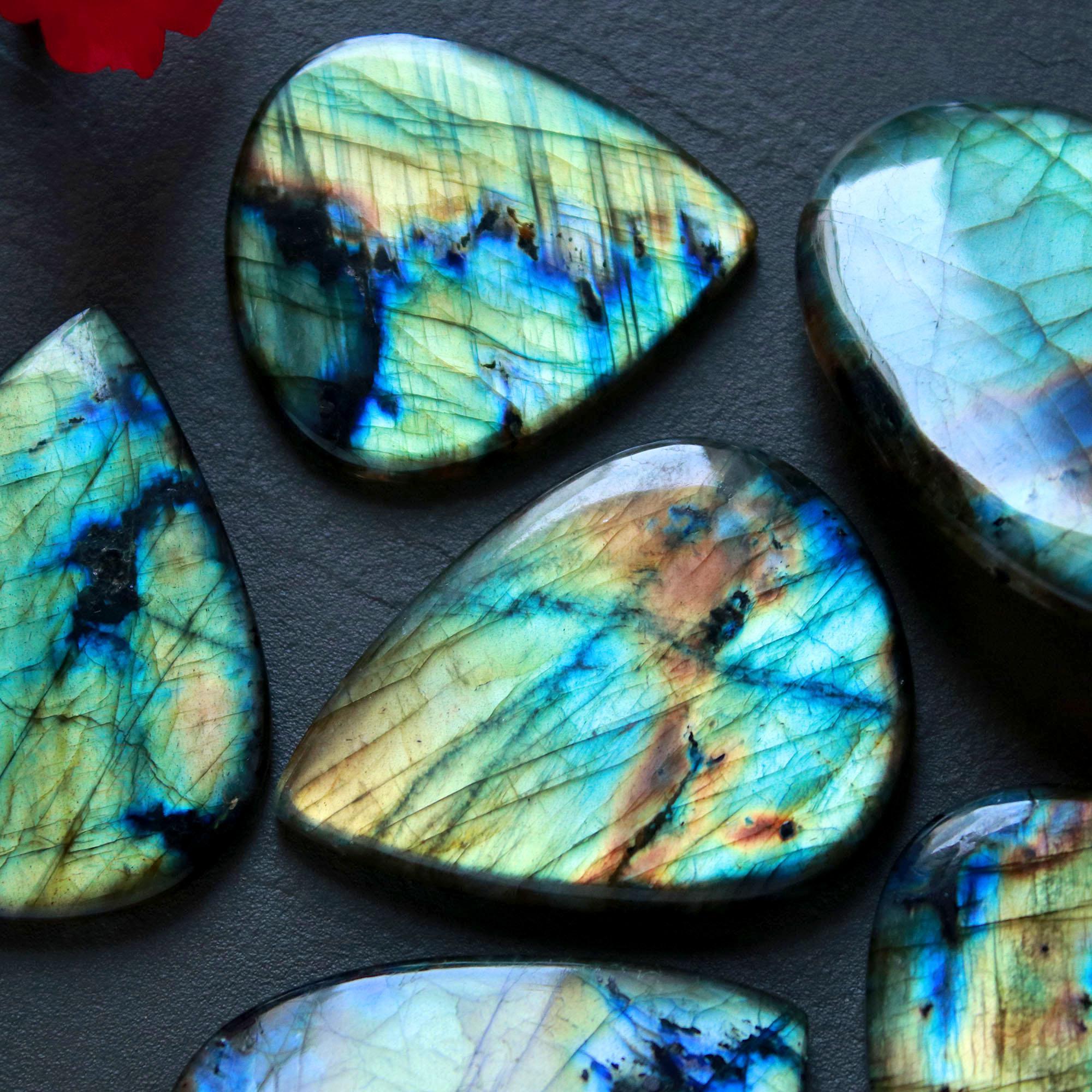 6Pcs 436Ct Natural Labradorite Cabochon Mix Shape Jewelry Making Healing Crystal Craft Supplies 48x40 39x25mm 16625