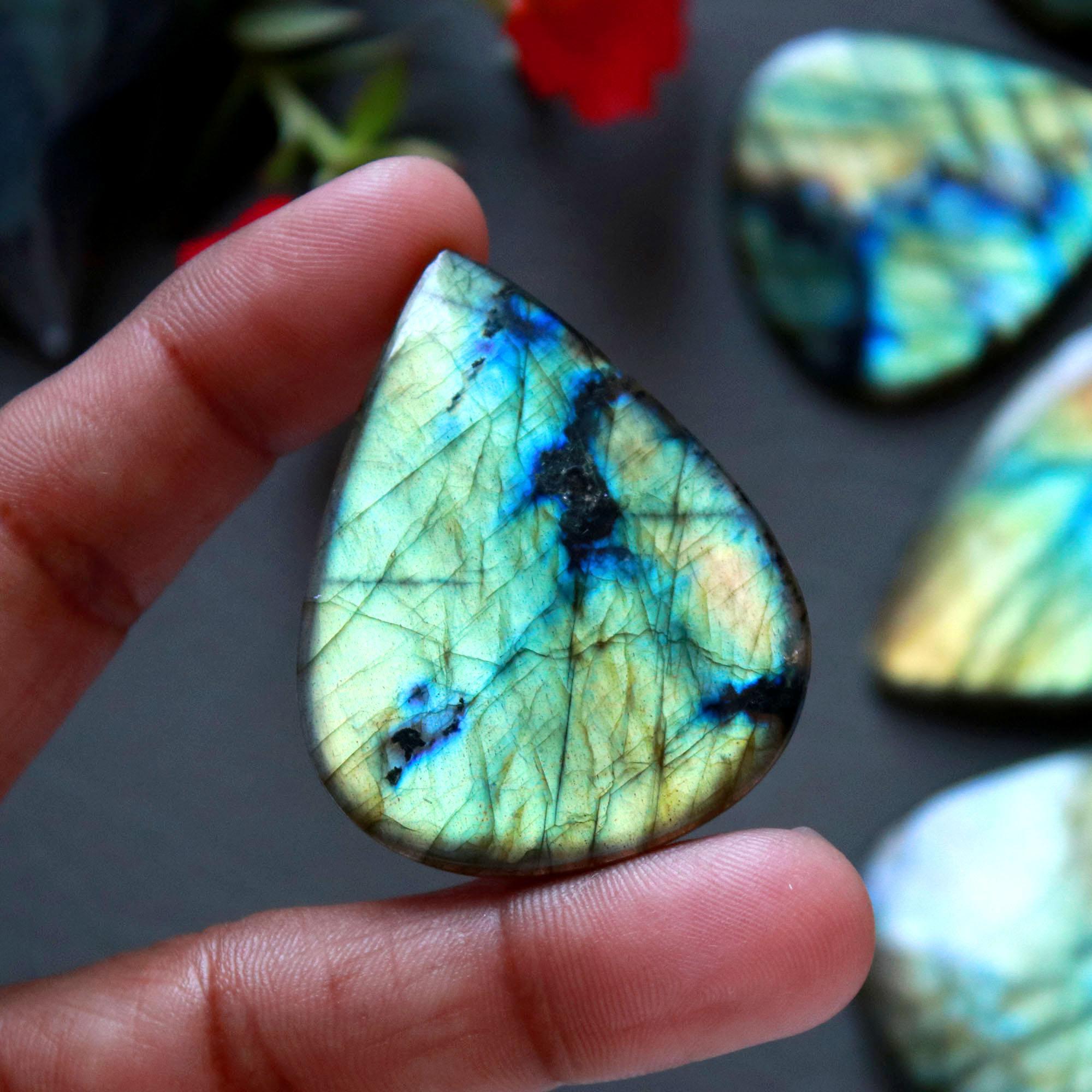 6Pcs 436Ct Natural Labradorite Cabochon Mix Shape Jewelry Making Healing Crystal Craft Supplies 48x40 39x25mm 16625