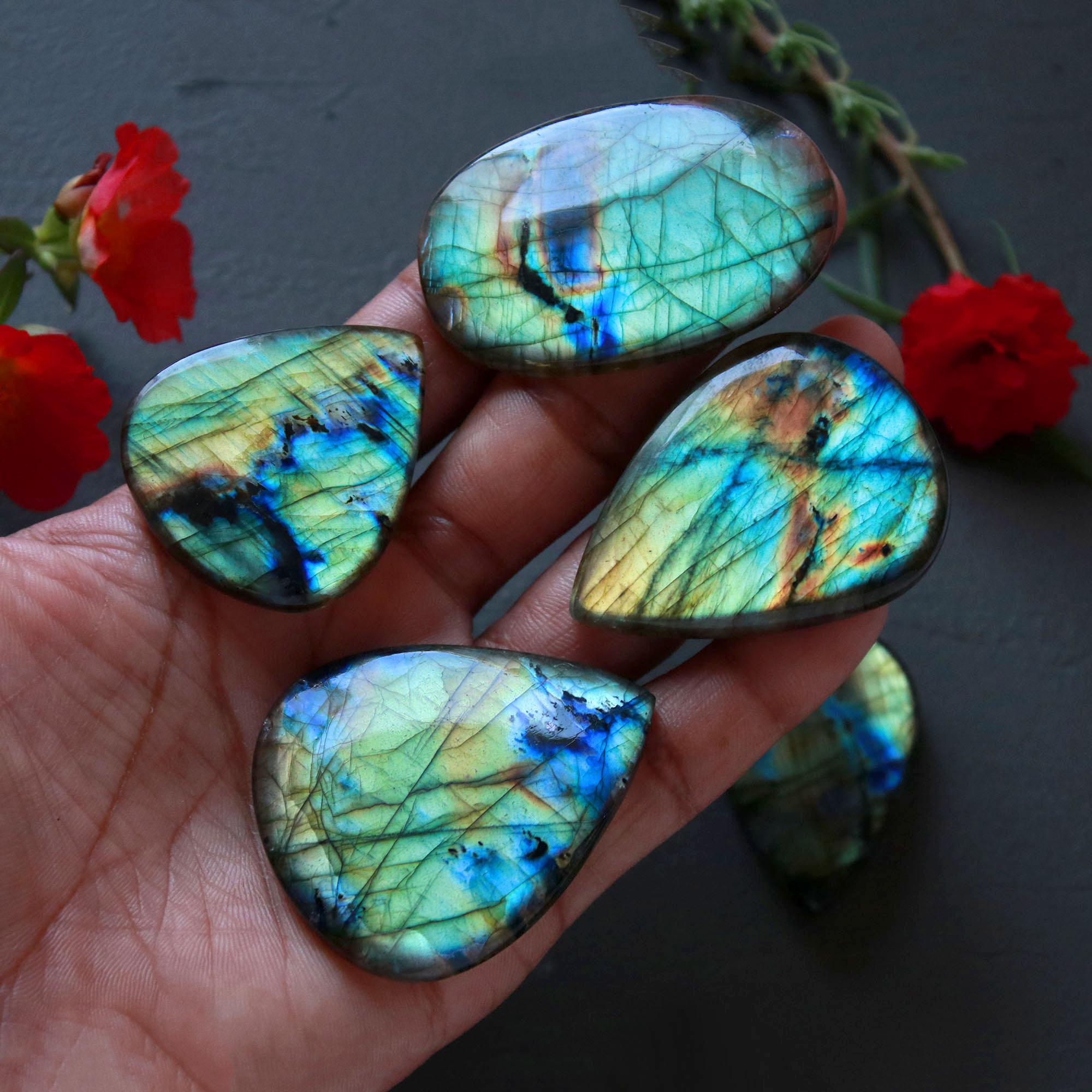 6Pcs 436Ct Natural Labradorite Cabochon Mix Shape Jewelry Making Healing Crystal Craft Supplies 48x40 39x25mm 16625