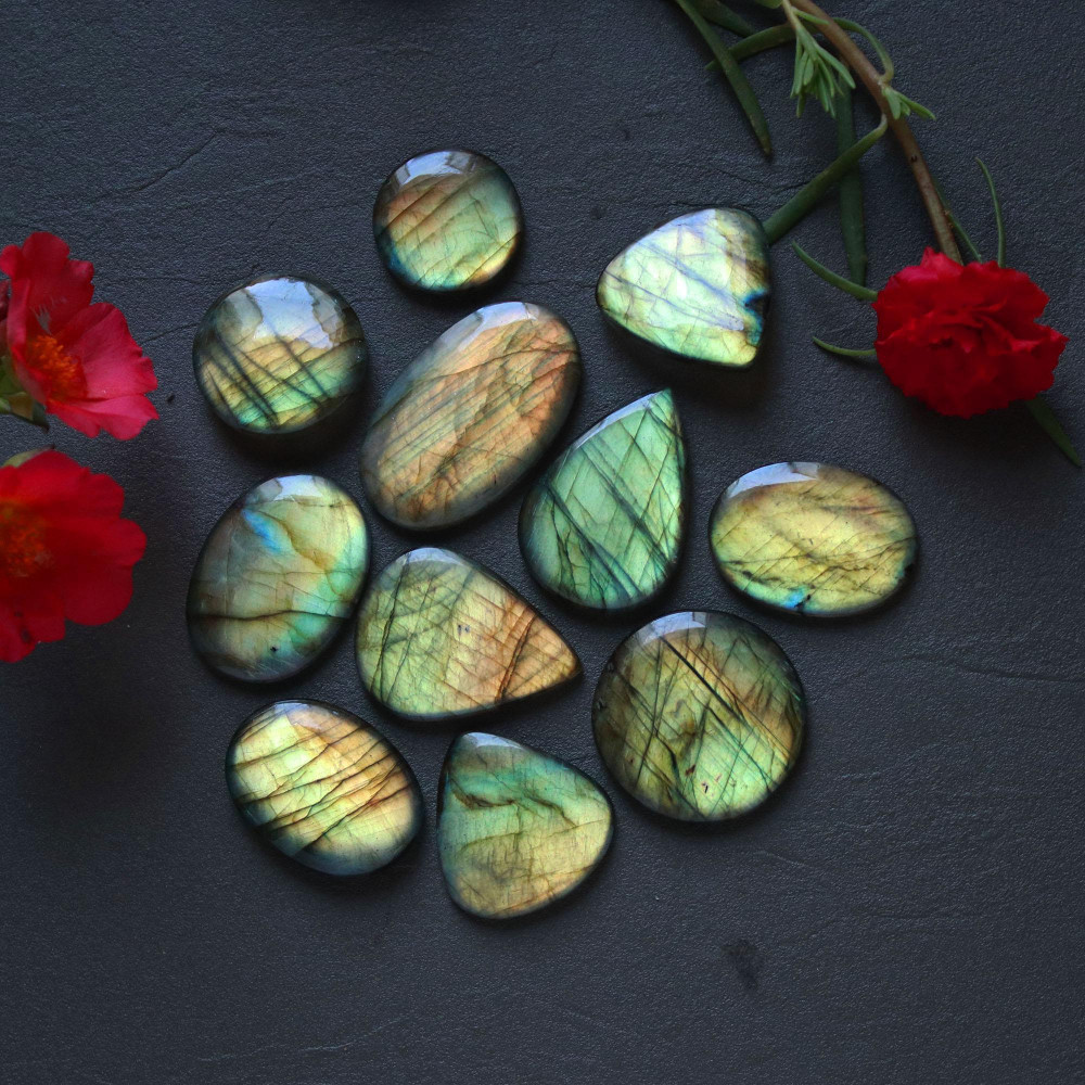 Image of 11Pcs 266Ct Natural Labradorite Cabochon Mix Shape Jewelry Making Healing Crystal Craft Supplies 34x20 19x19mm #16626
