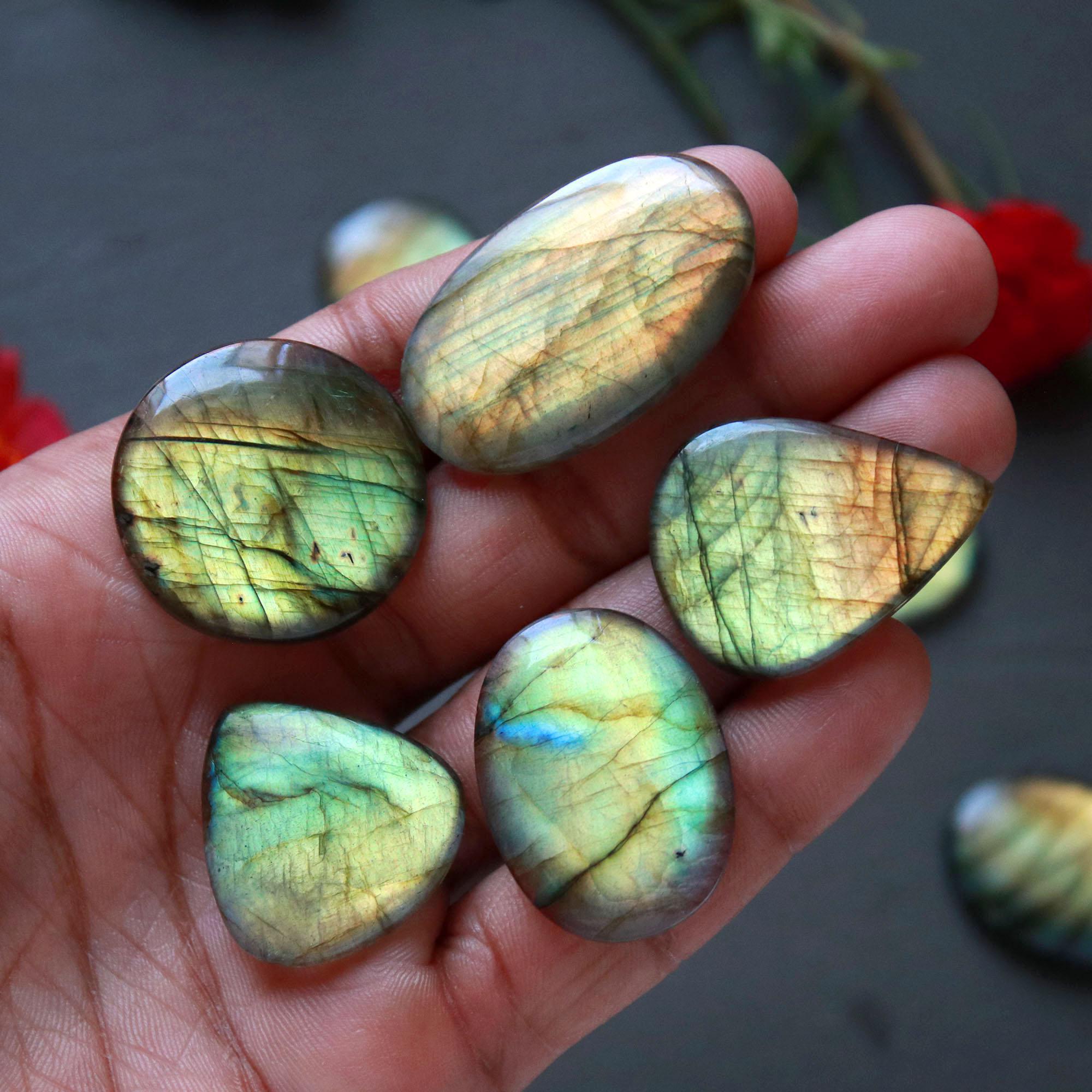 11Pcs 266Ct Natural Labradorite Cabochon Mix Shape Jewelry Making Healing Crystal Craft Supplies 34x20 19x19mm 16626