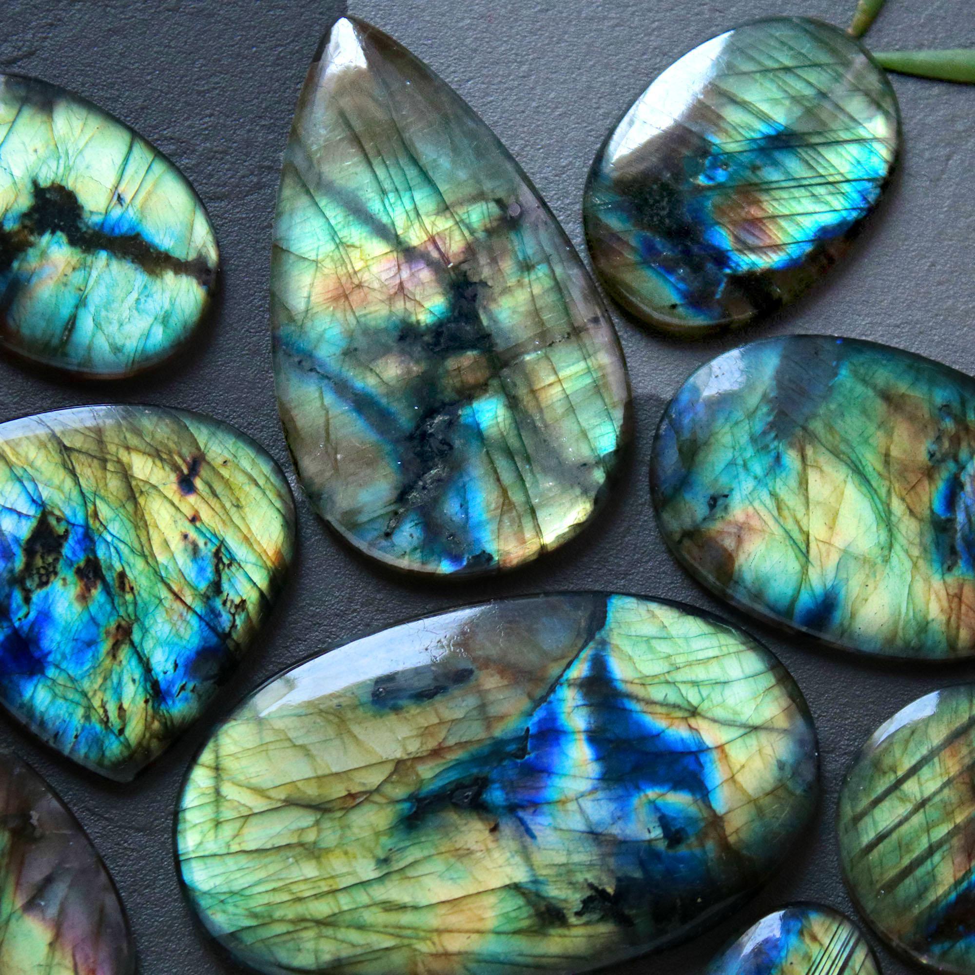9Pcs 333Ct Natural Labradorite Cabochon Mix Shape Jewelry Making Healing Crystal Craft Supplies 53x30 25x15mm 16628
