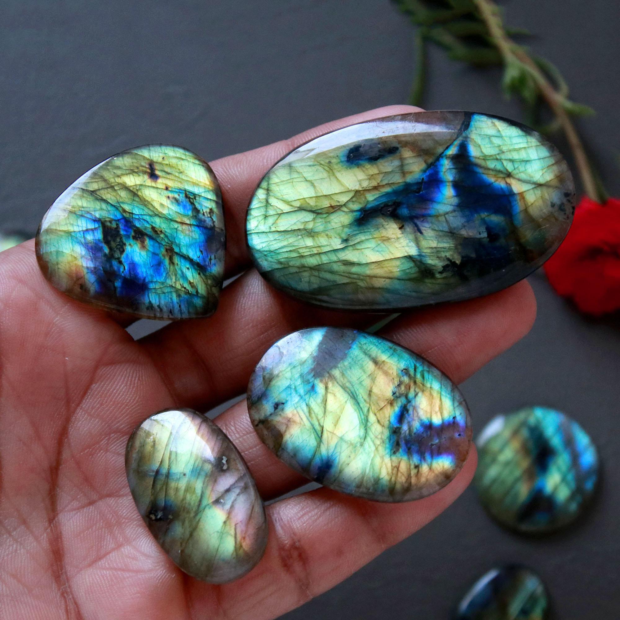 9Pcs 333Ct Natural Labradorite Cabochon Mix Shape Jewelry Making Healing Crystal Craft Supplies 53x30 25x15mm 16628