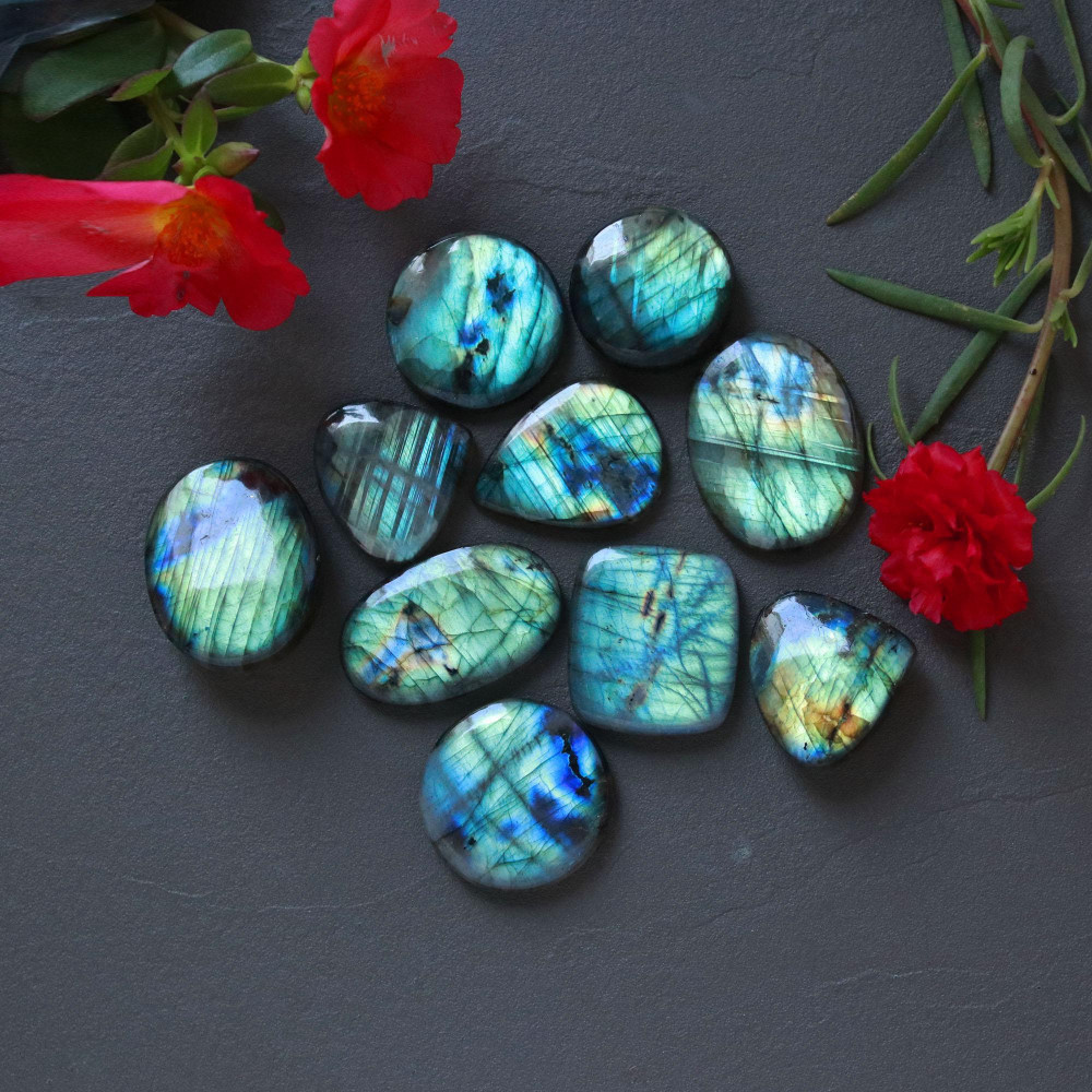 Image of 10Pcs 258Ct Natural Labradorite Cabochon Mix Shape Jewelry Making Healing Crystal Craft Supplies 28x20 23x20mm #16629