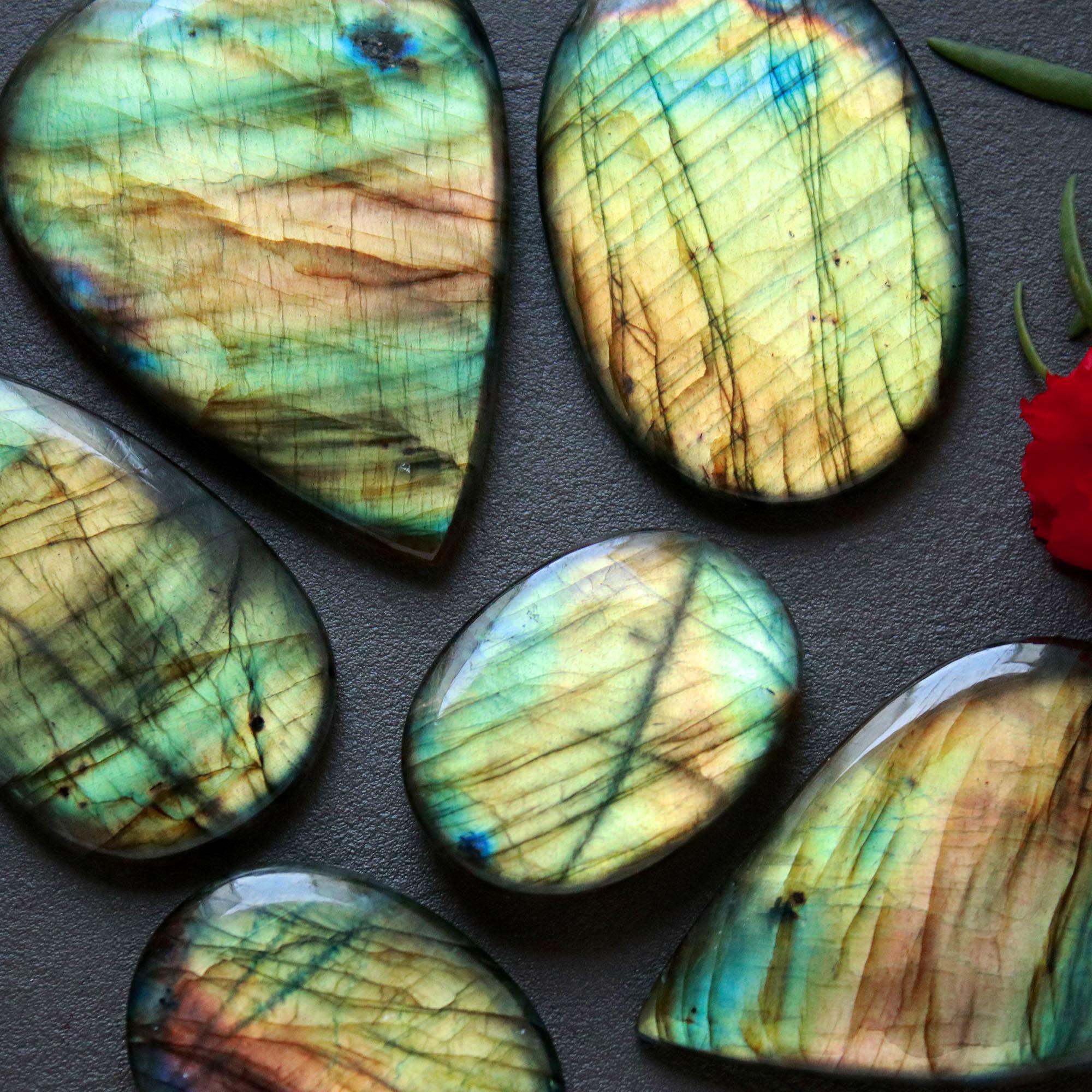 6Pcs 388Ct Natural Labradorite Cabochon Mix Shape Jewelry Making Healing Crystal Craft Supplies 52x40 30x22mm 16631