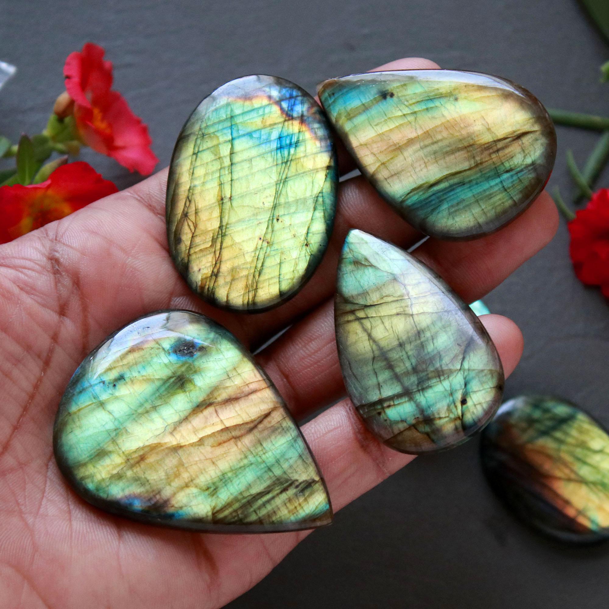6Pcs 388Ct Natural Labradorite Cabochon Mix Shape Jewelry Making Healing Crystal Craft Supplies 52x40 30x22mm 16631