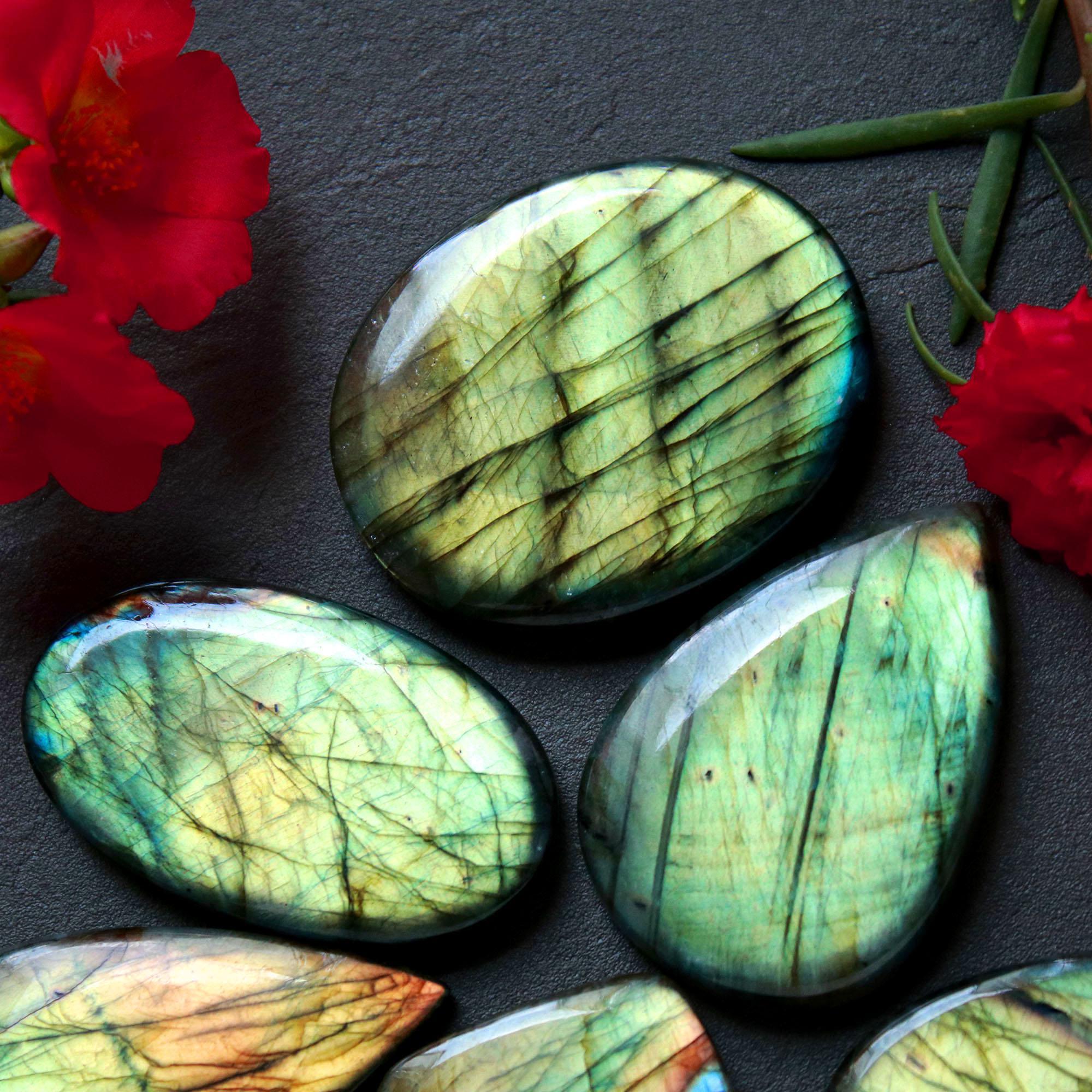6Pcs 450Ct Natural Labradorite Cabochon Mix Shape Jewelry Making Healing Crystal Craft Supplies 44x35 35x25mm 16635