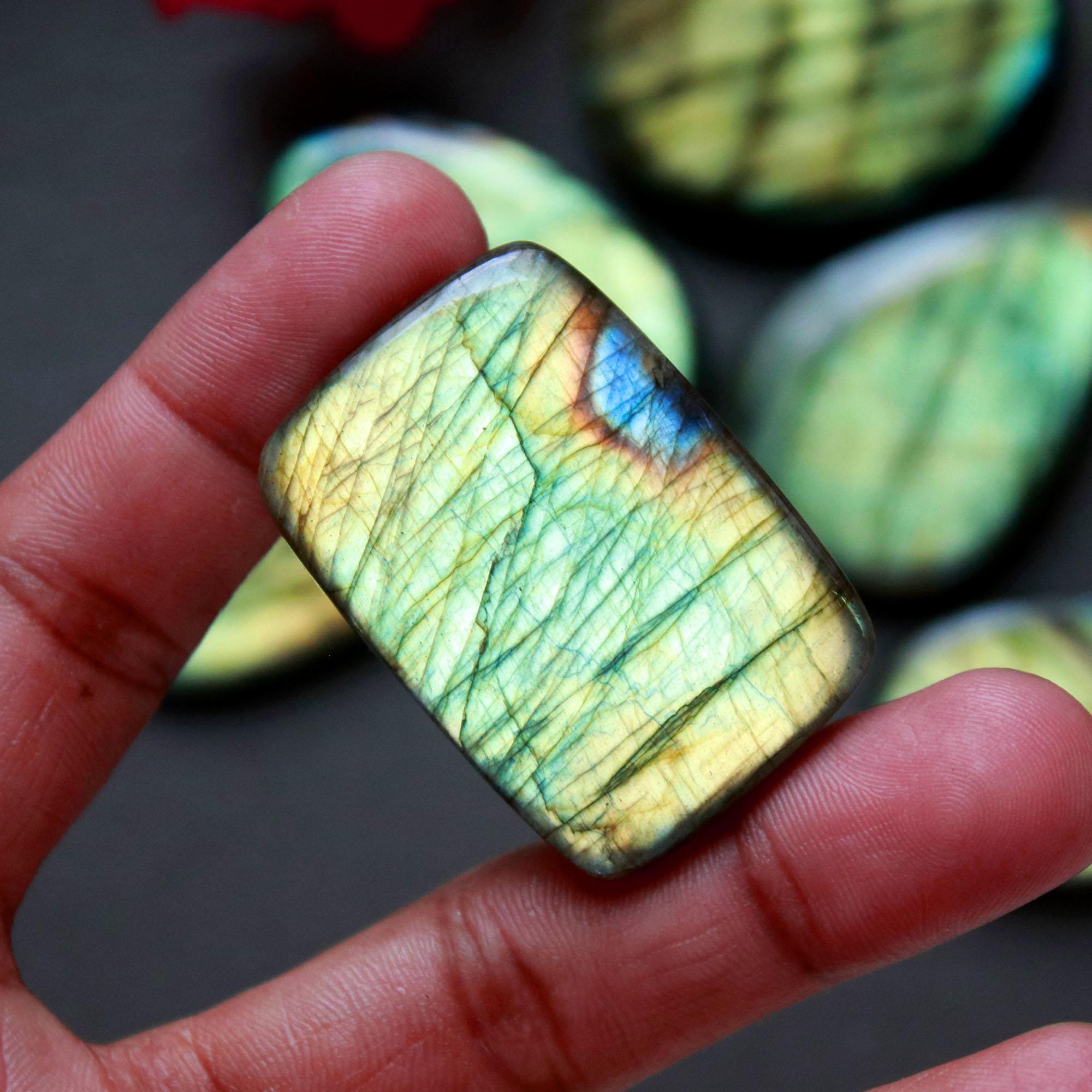 6Pcs 450Ct Natural Labradorite Cabochon Mix Shape Jewelry Making Healing Crystal Craft Supplies 44x35 35x25mm 16635